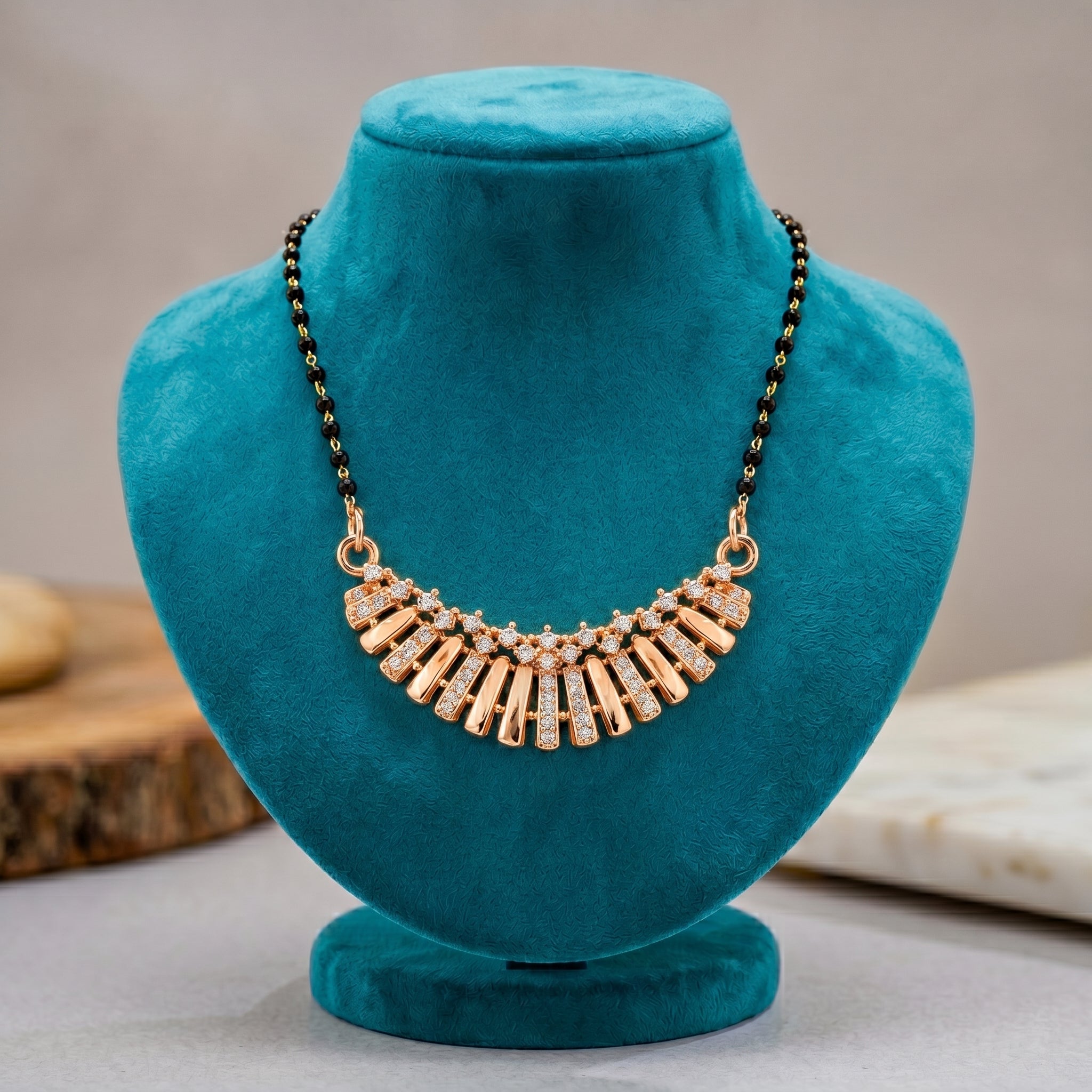 Rose Gold Fan Pendant Mangalsutra GM -45
