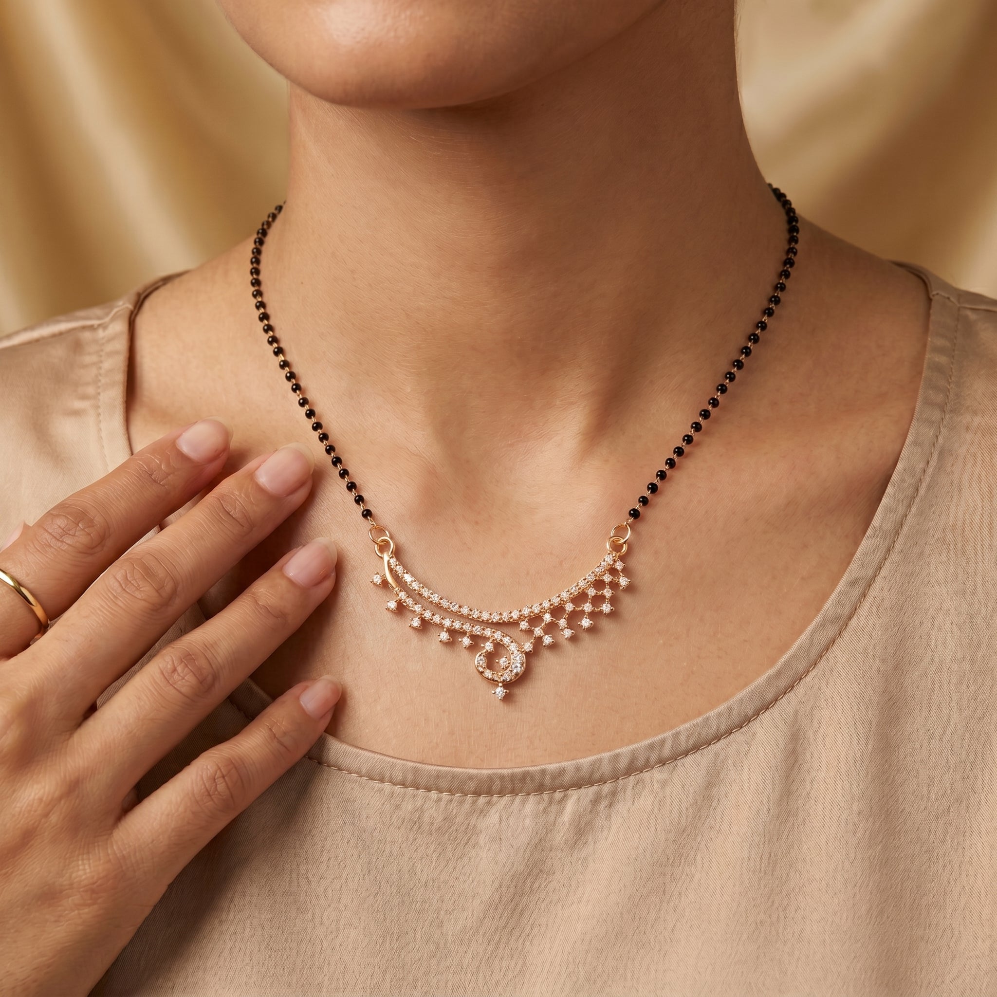 Rose Gold Floral Curve Mangalsutra GM -47