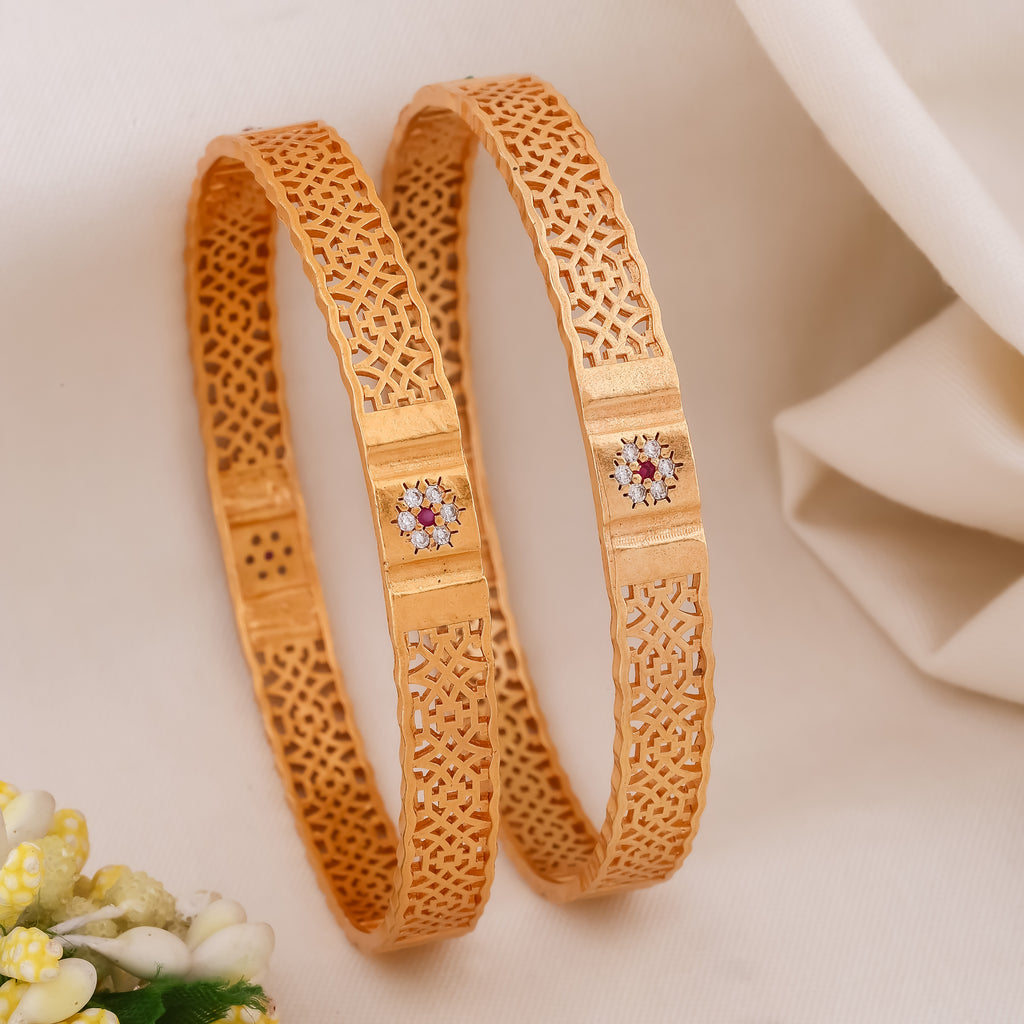 Gold Floral Lattice Bangles GB -7