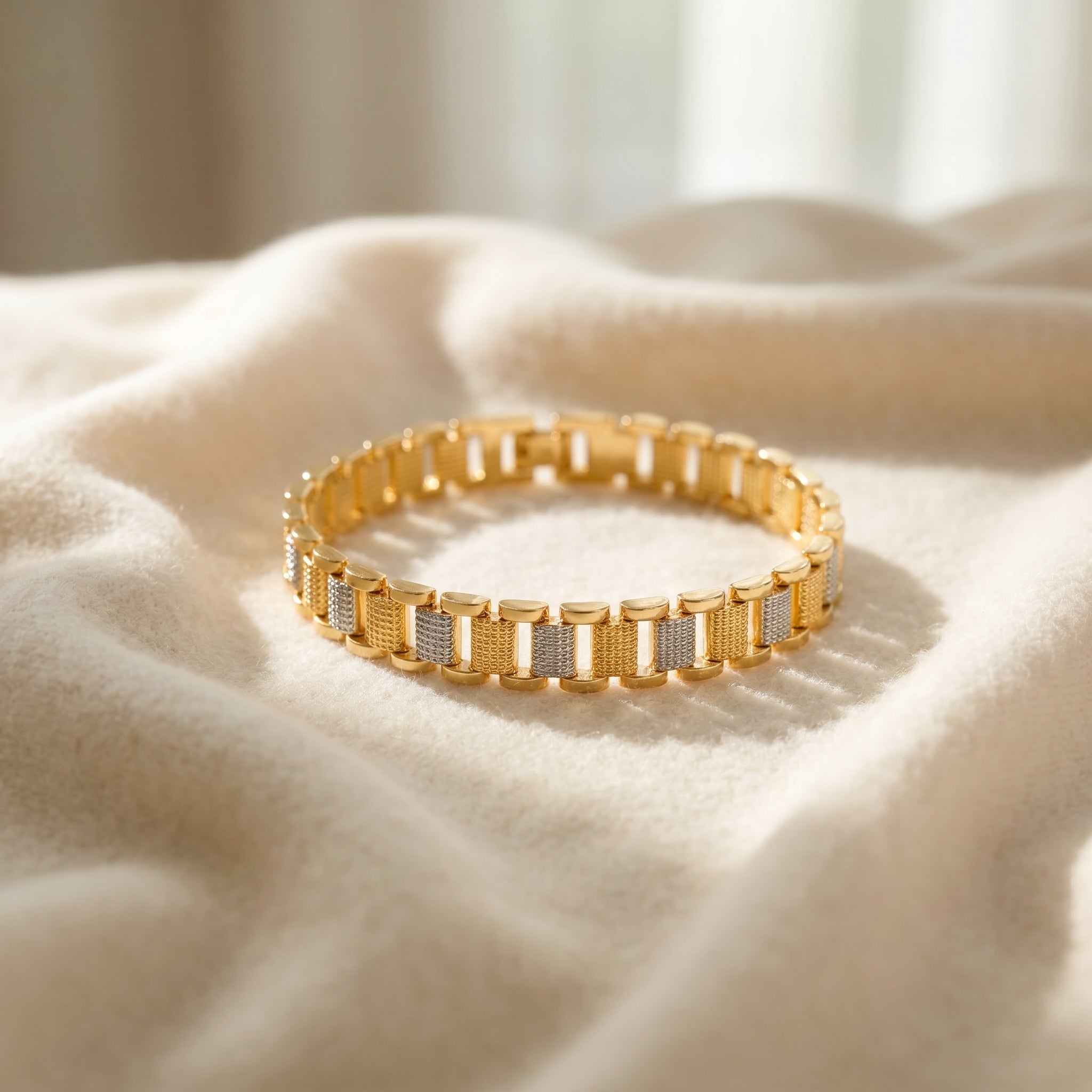 Men’s Two-Tone Textured Link Bracelet GMB -7