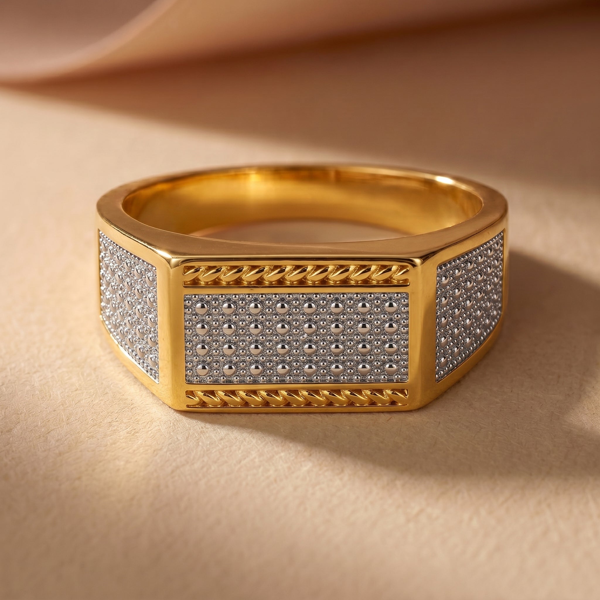 Men’s Gold & Silver Textured Statement Ring GMR -34