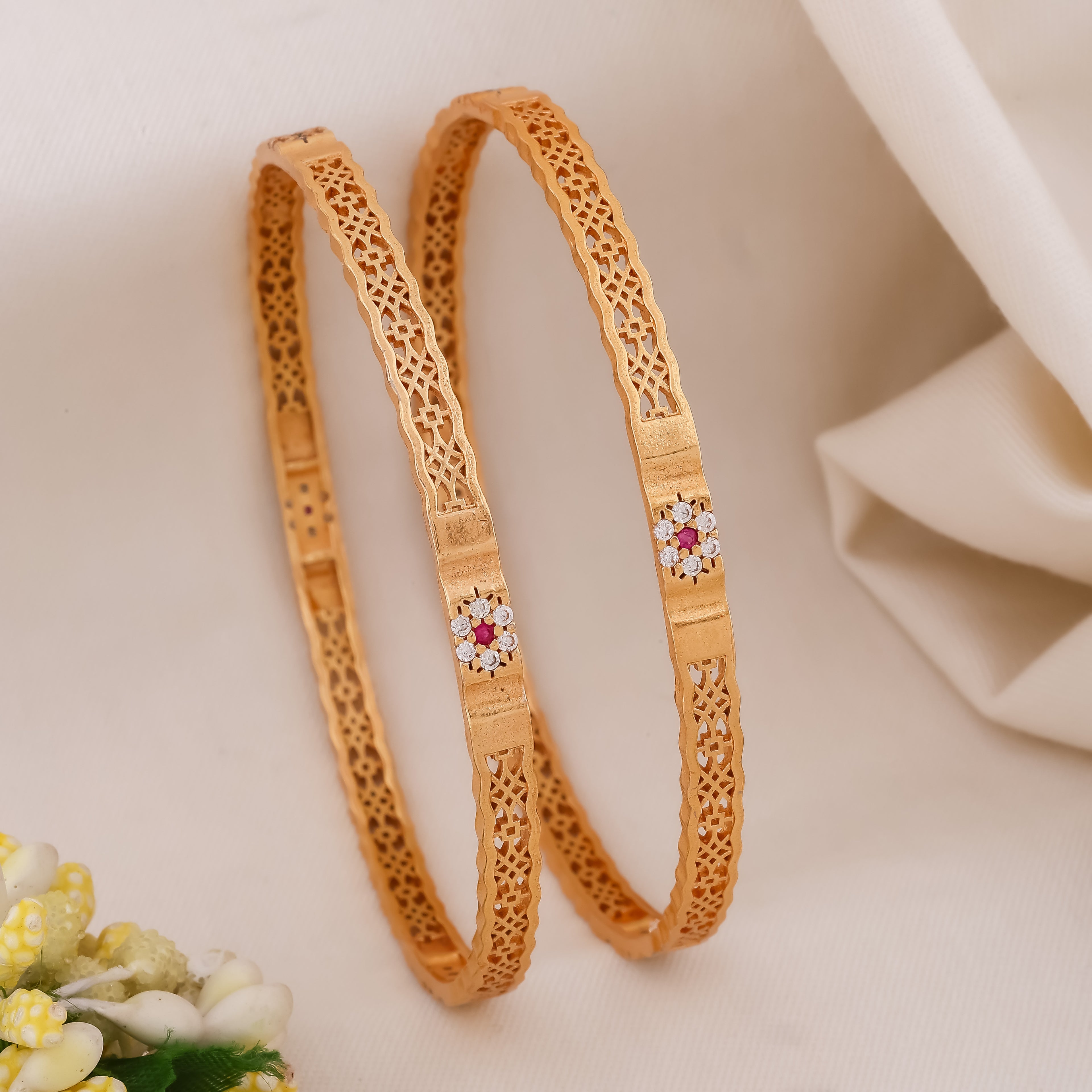 Gold Floral Lattice Bangles GB -2