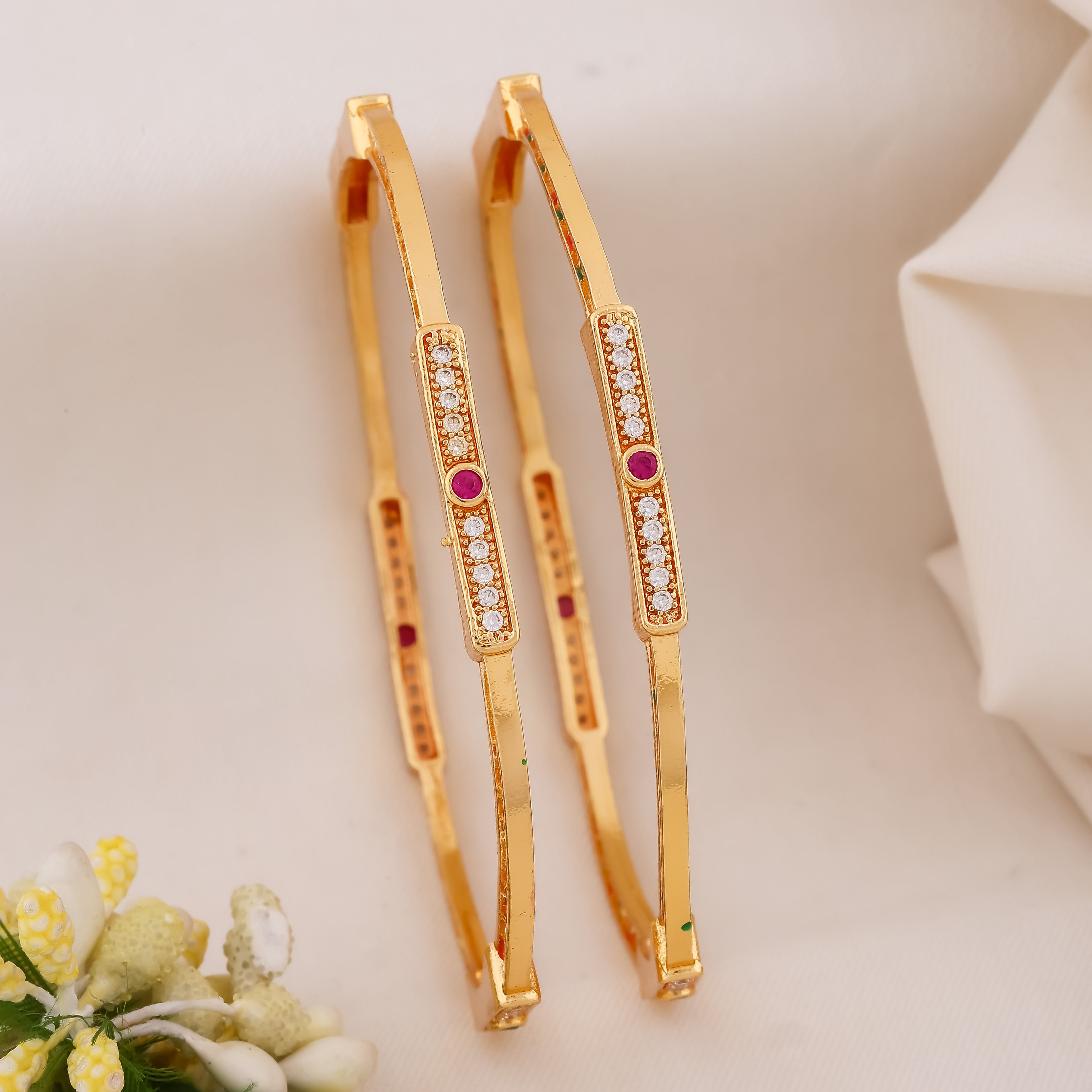 Gold Green Stone Designer Bangles GB -4