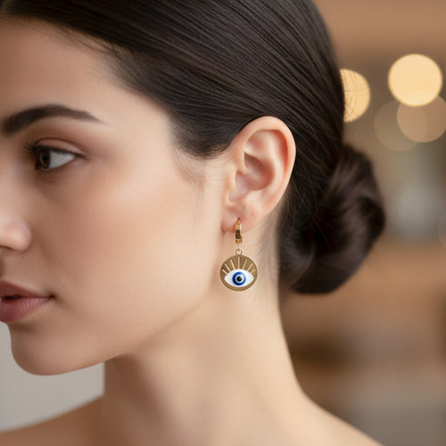 Gold Evil Eye Charm Earrings