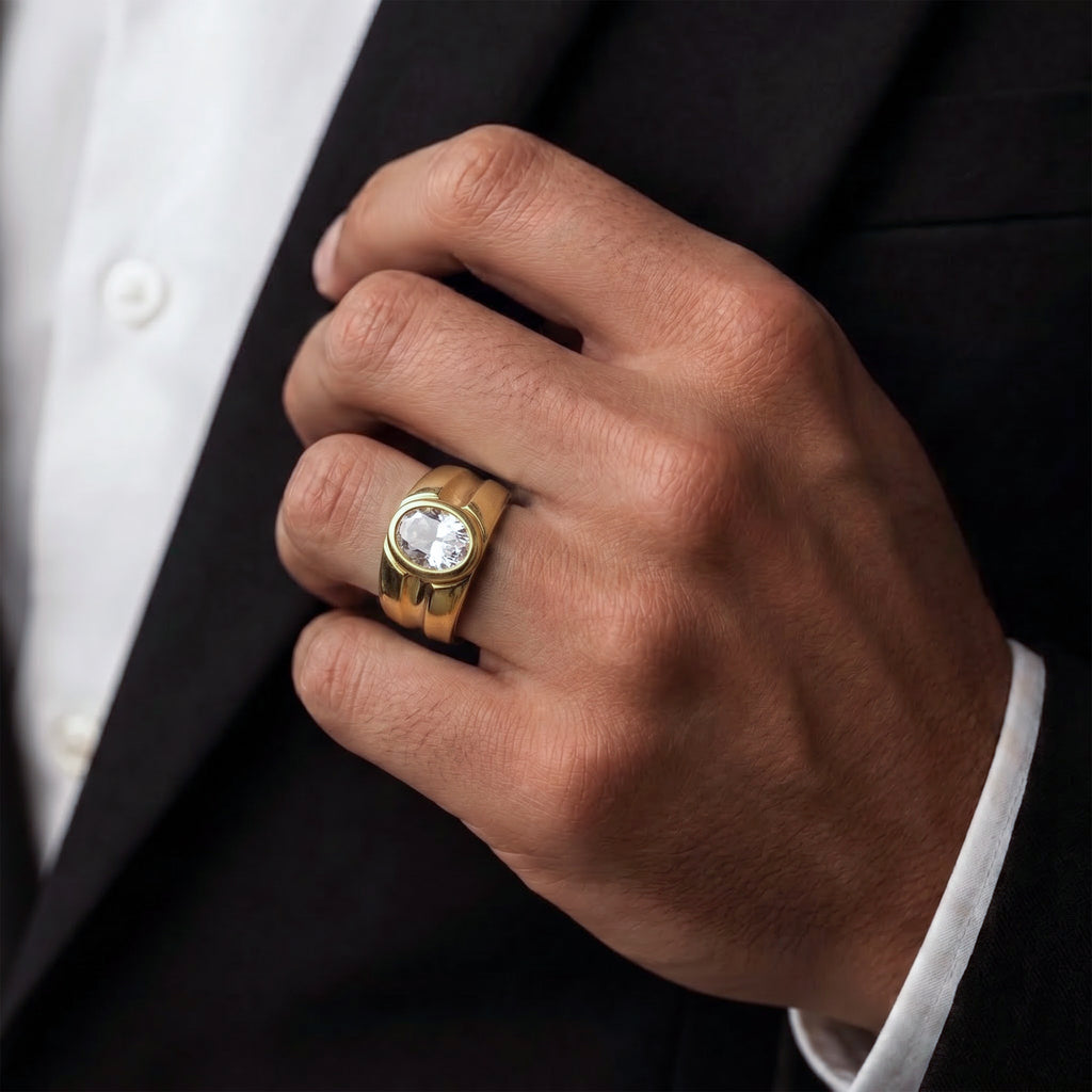 Men’s Gold-Tone Clear Stone Ring GMR -16
