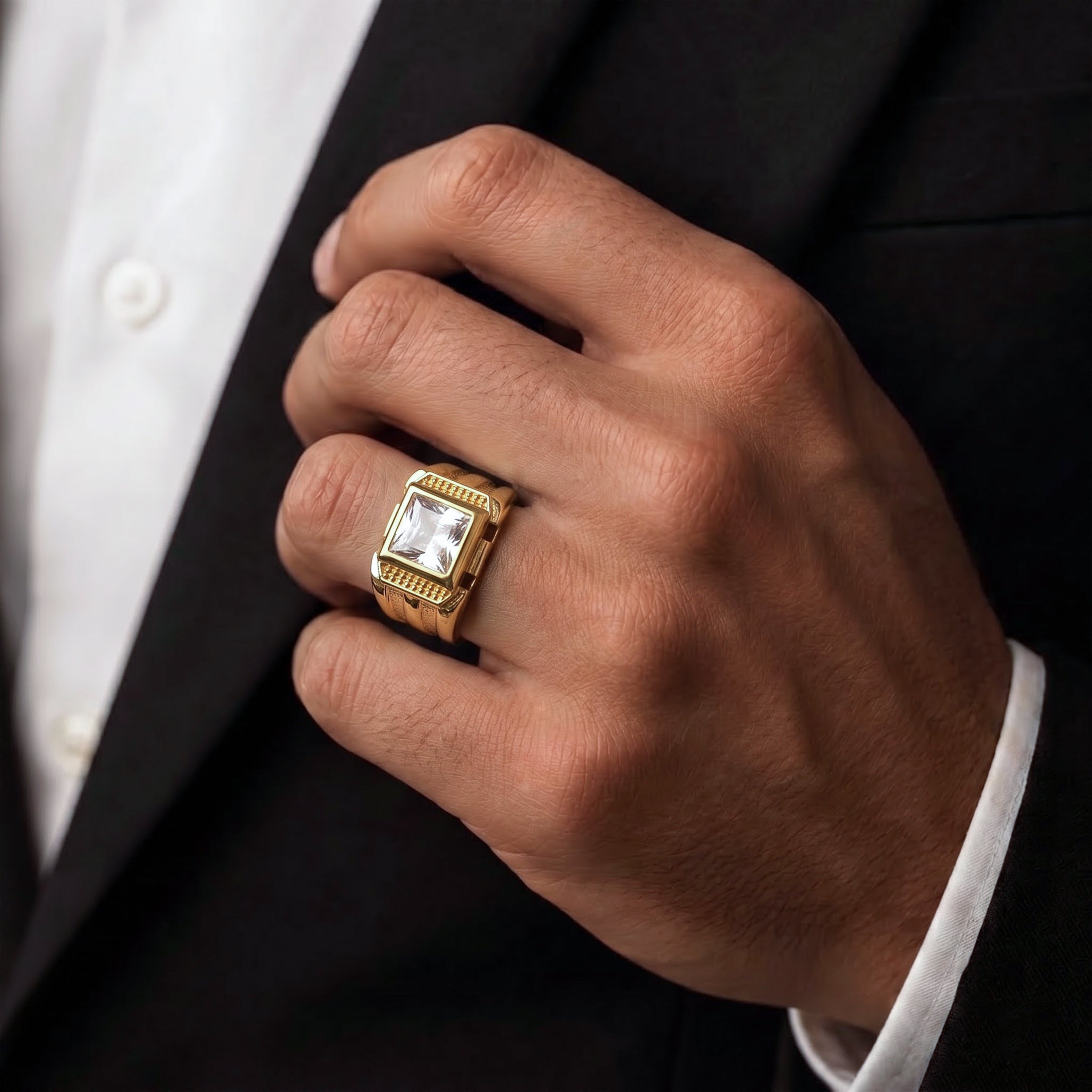 Men’s Gold-Tone Clear Stone Ring GMR -23