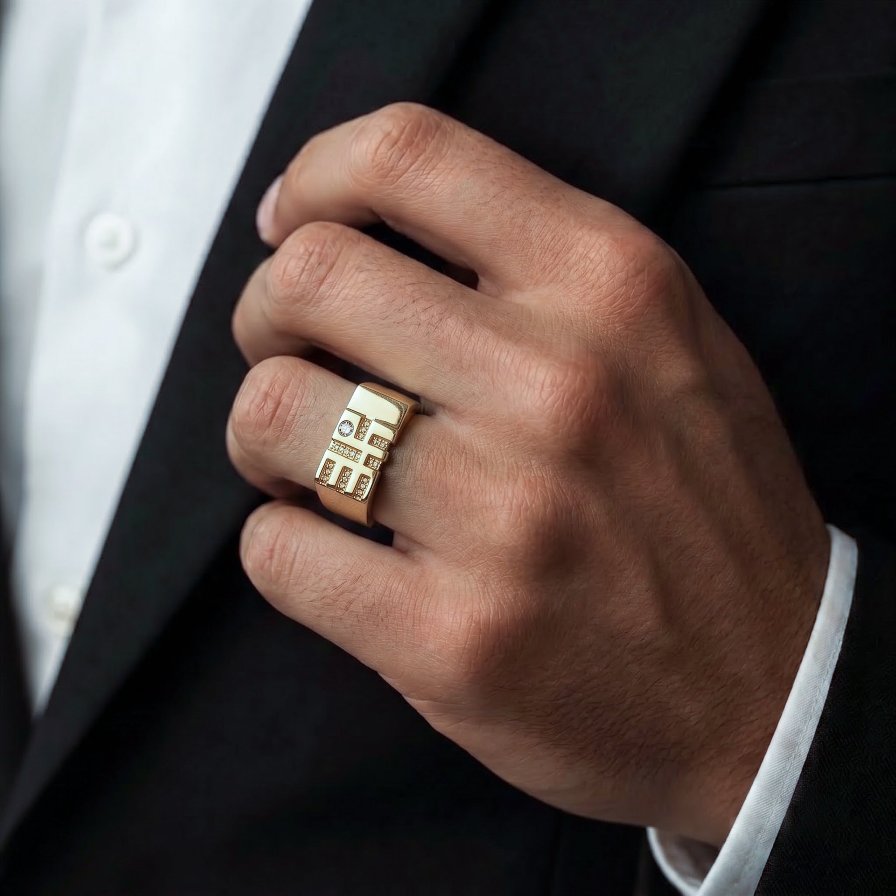 Men’s Gold-Tone Geometric Studded Ring GMR -18