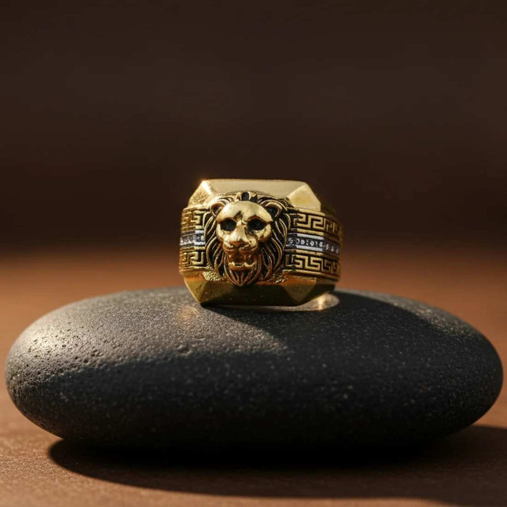 Men’s Gold Lion Greek Pattern Ring GMR -9