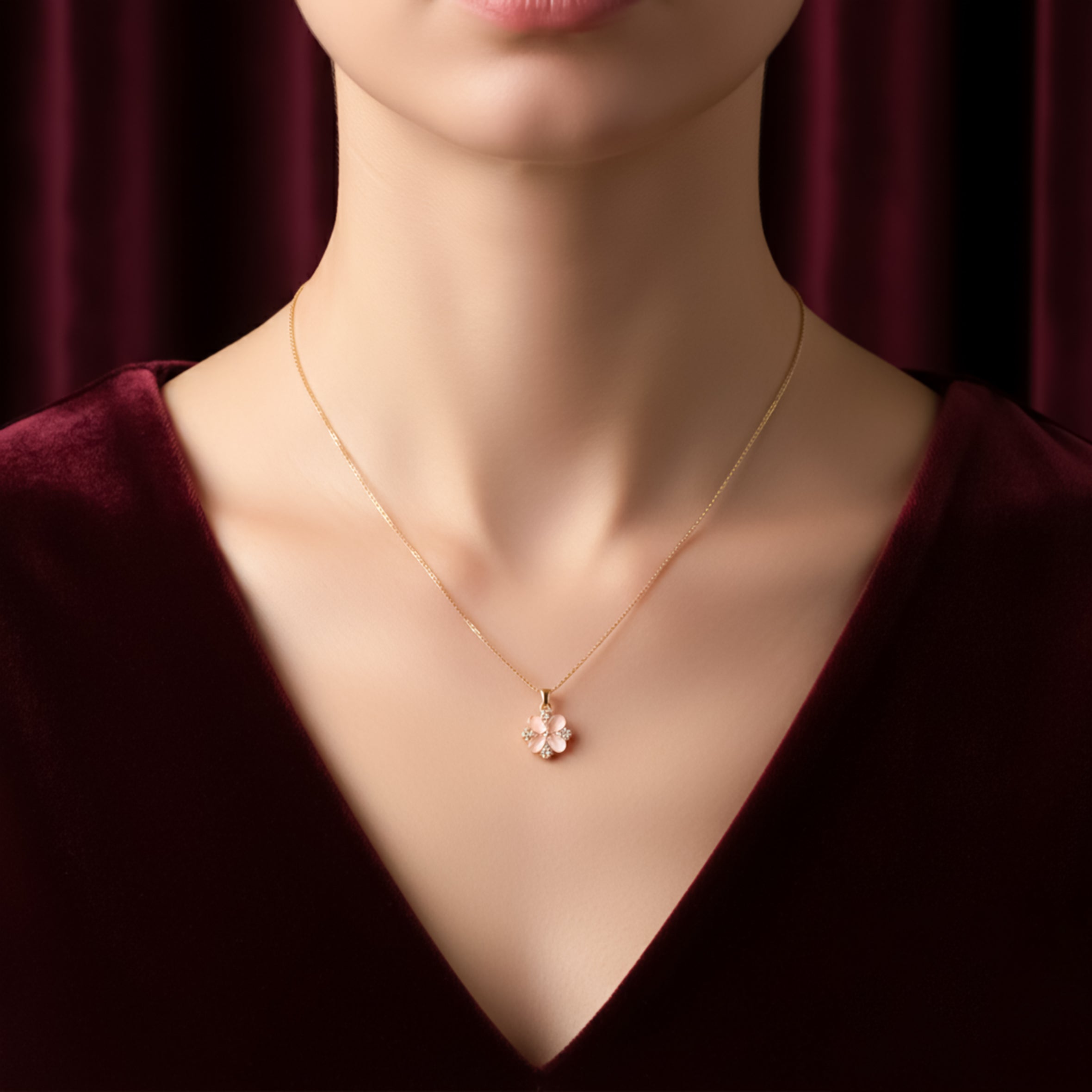 Dainty Pink Opal-Style Floral Women Neckless GWN -76