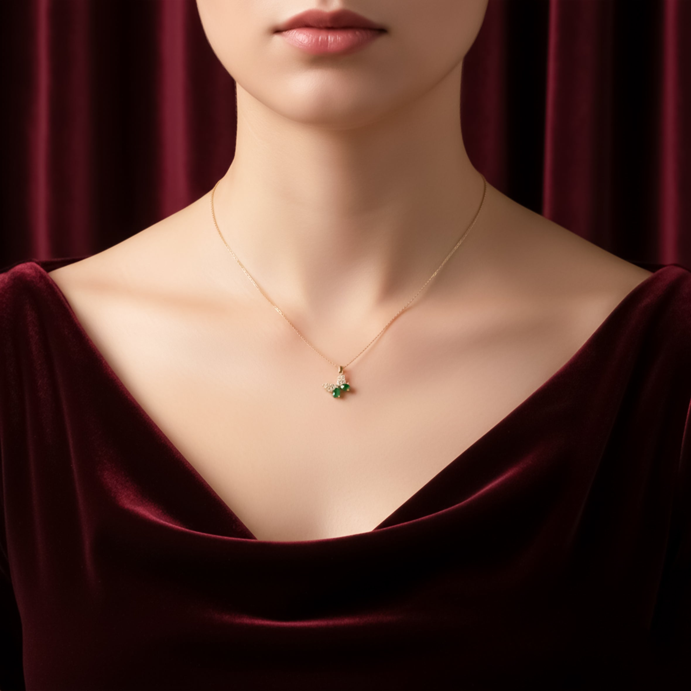 Dainty Emerald Green Butterfly Women Necklace GWN -112