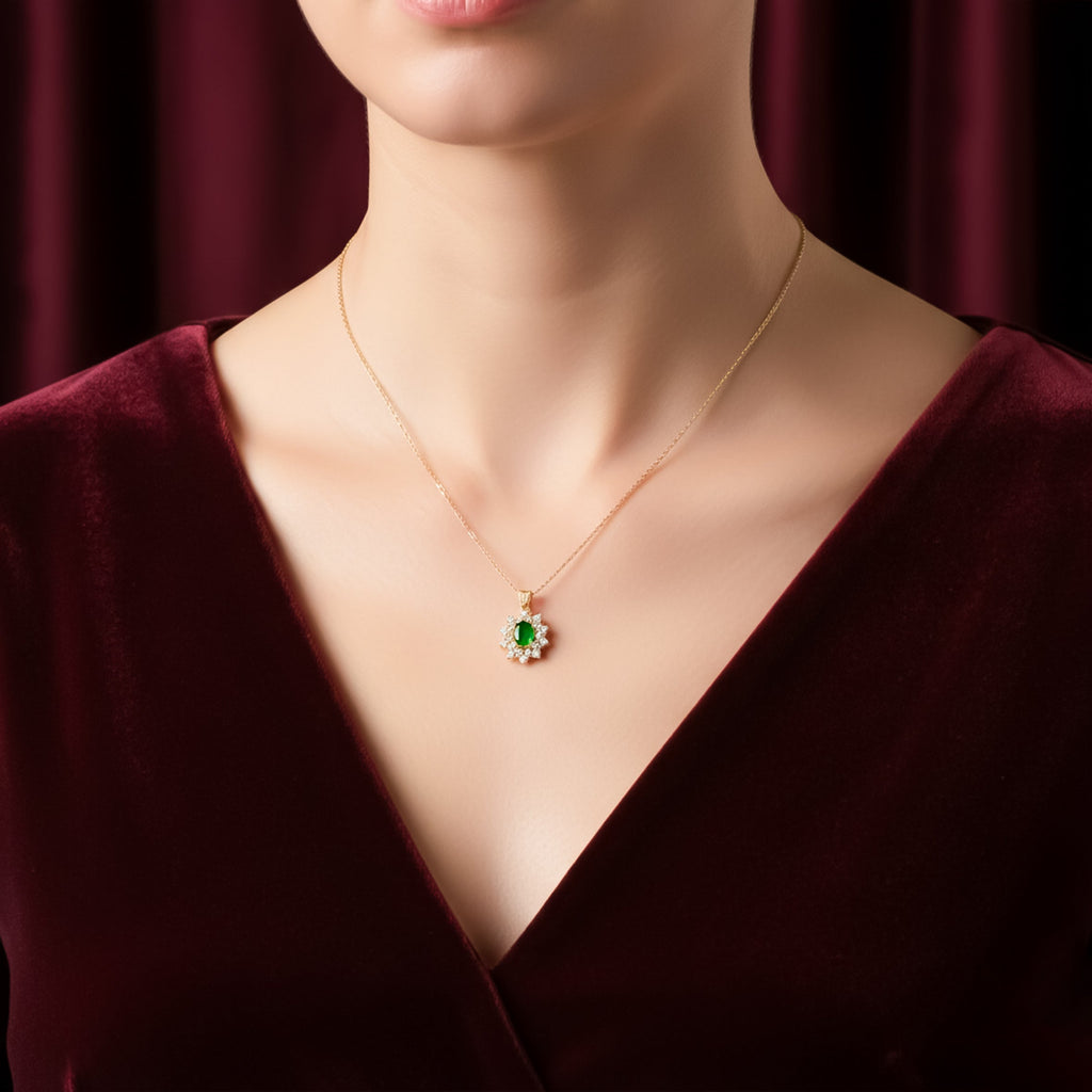 Emerald-Cut Green Gemstone Women Neckless GWN -92