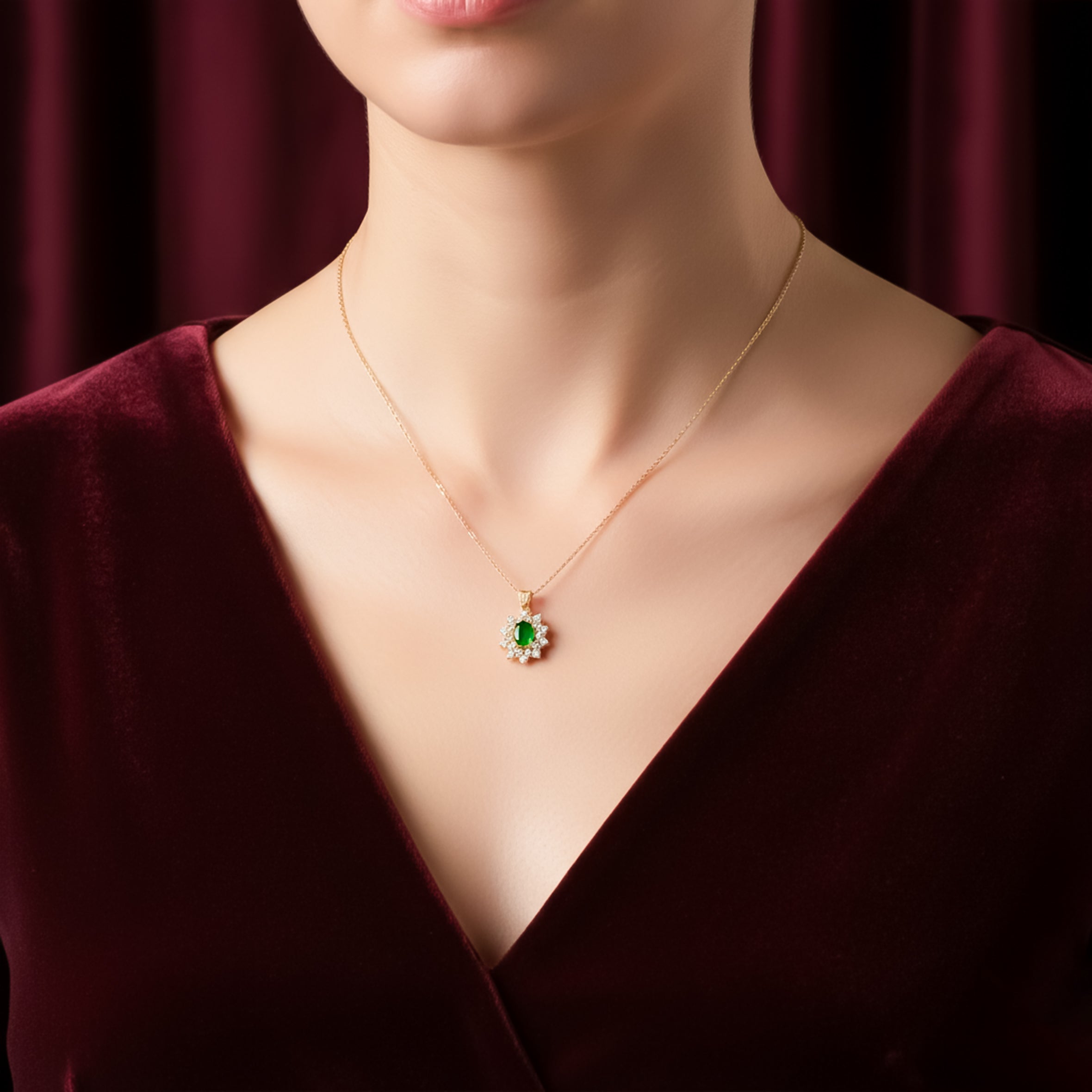 Emerald-Cut Green Gemstone Women Neckless GWN -92
