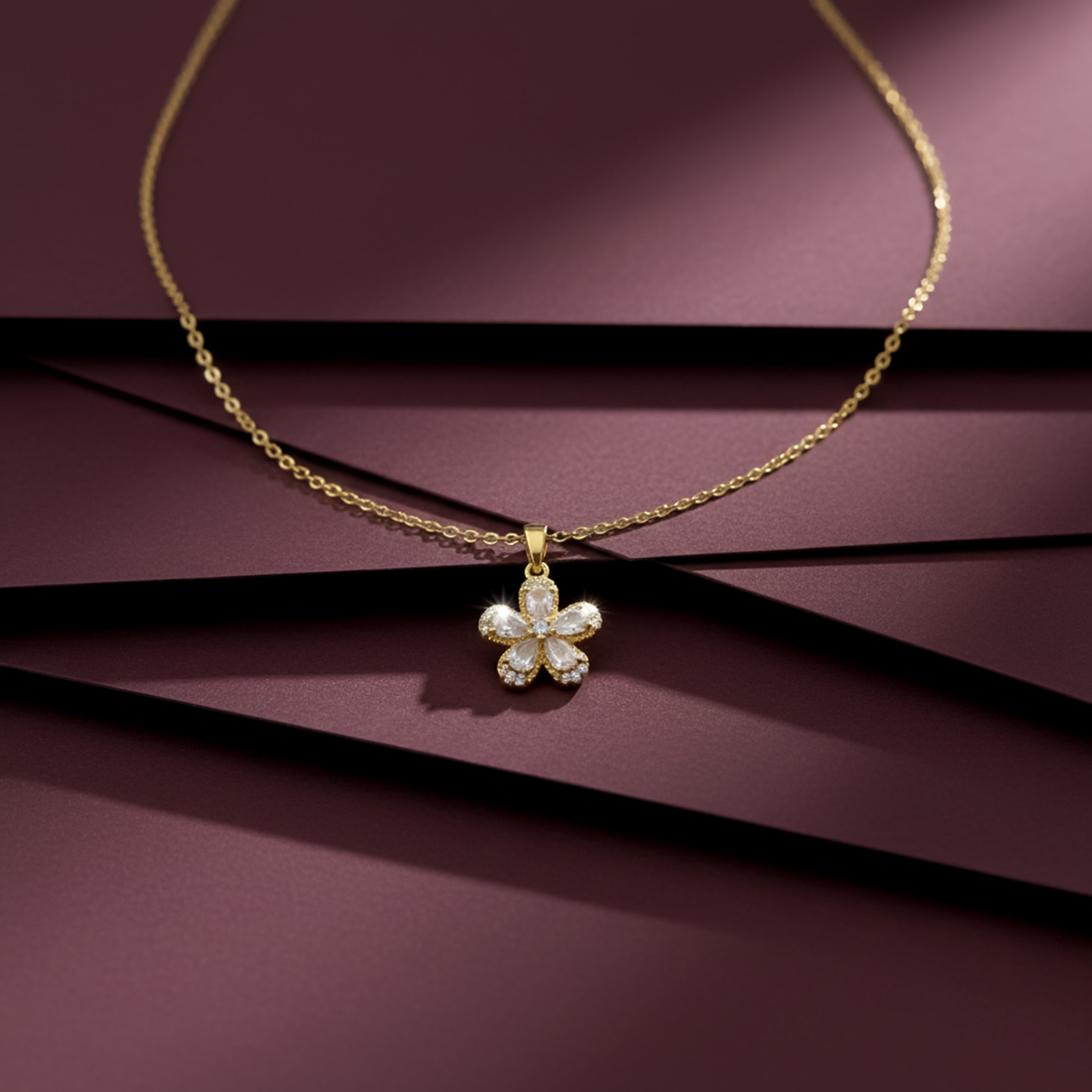 Dainty Gold Crystal Flower Women Necklace GWN -135