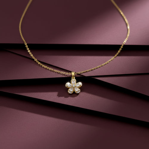 Dainty Gold Crystal Flower Women Necklace GWN -135