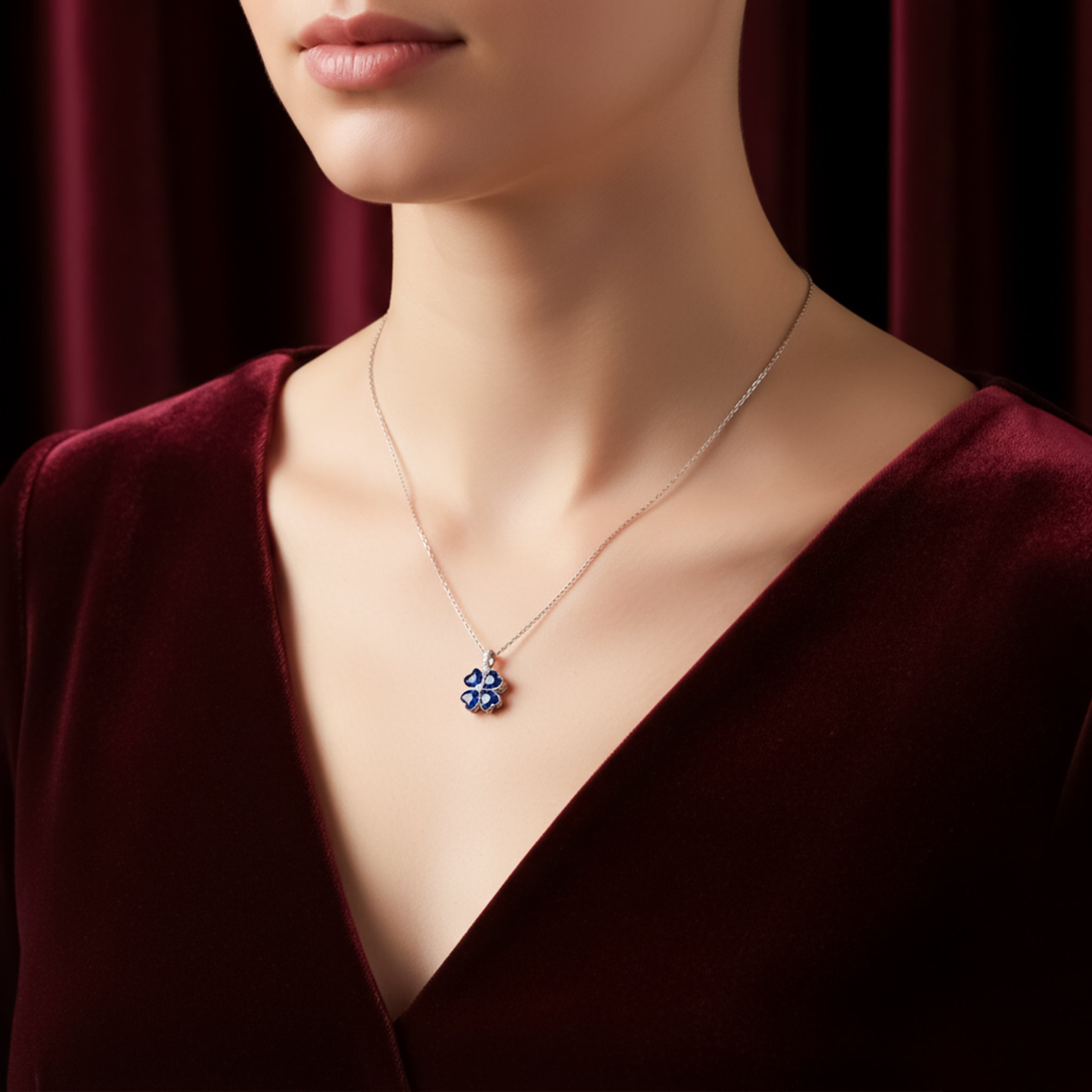 Dainty Silver and Sapphire Blue Women Neckless GWN -162