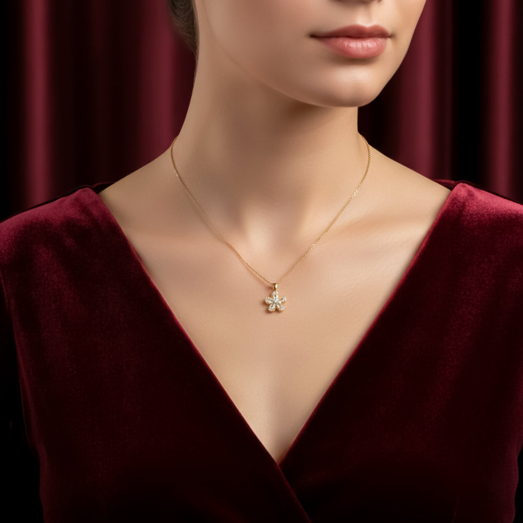 Dainty Gold Crystal Flower Women Necklace GWN -135