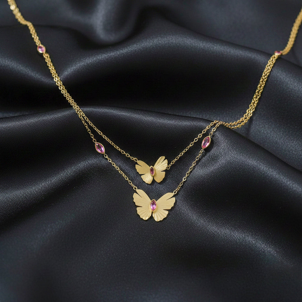 Double-Layered Golden Butterfly Women Neckless GWN -113