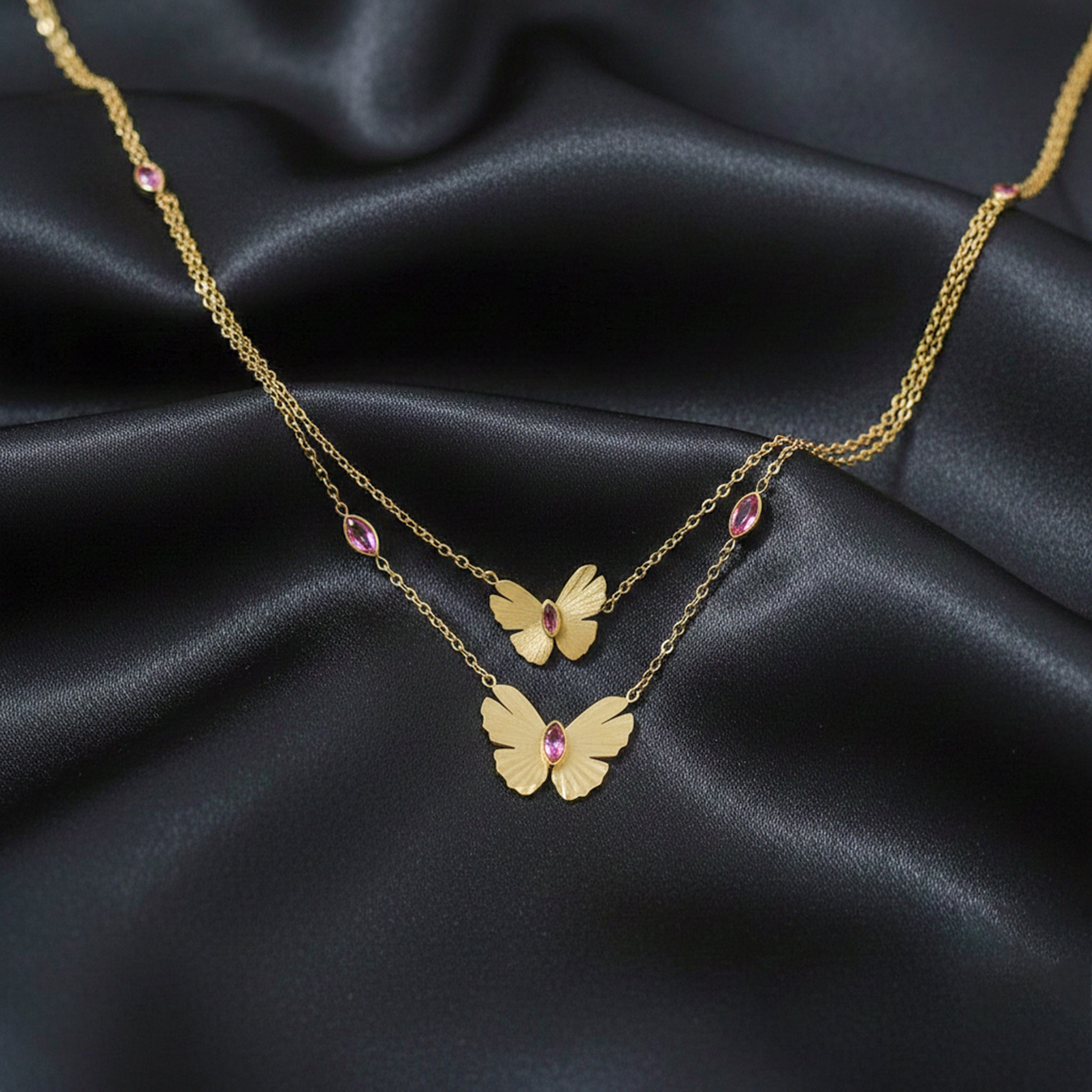 Double-Layered Golden Butterfly Women Neckless GWN -113