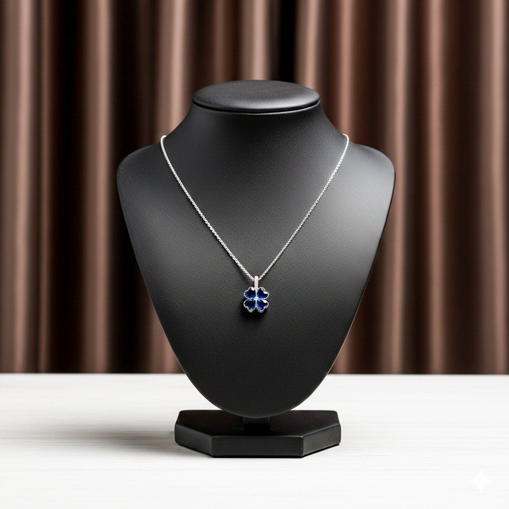 Dainty Silver and Sapphire Blue Women Neckless GWN -162
