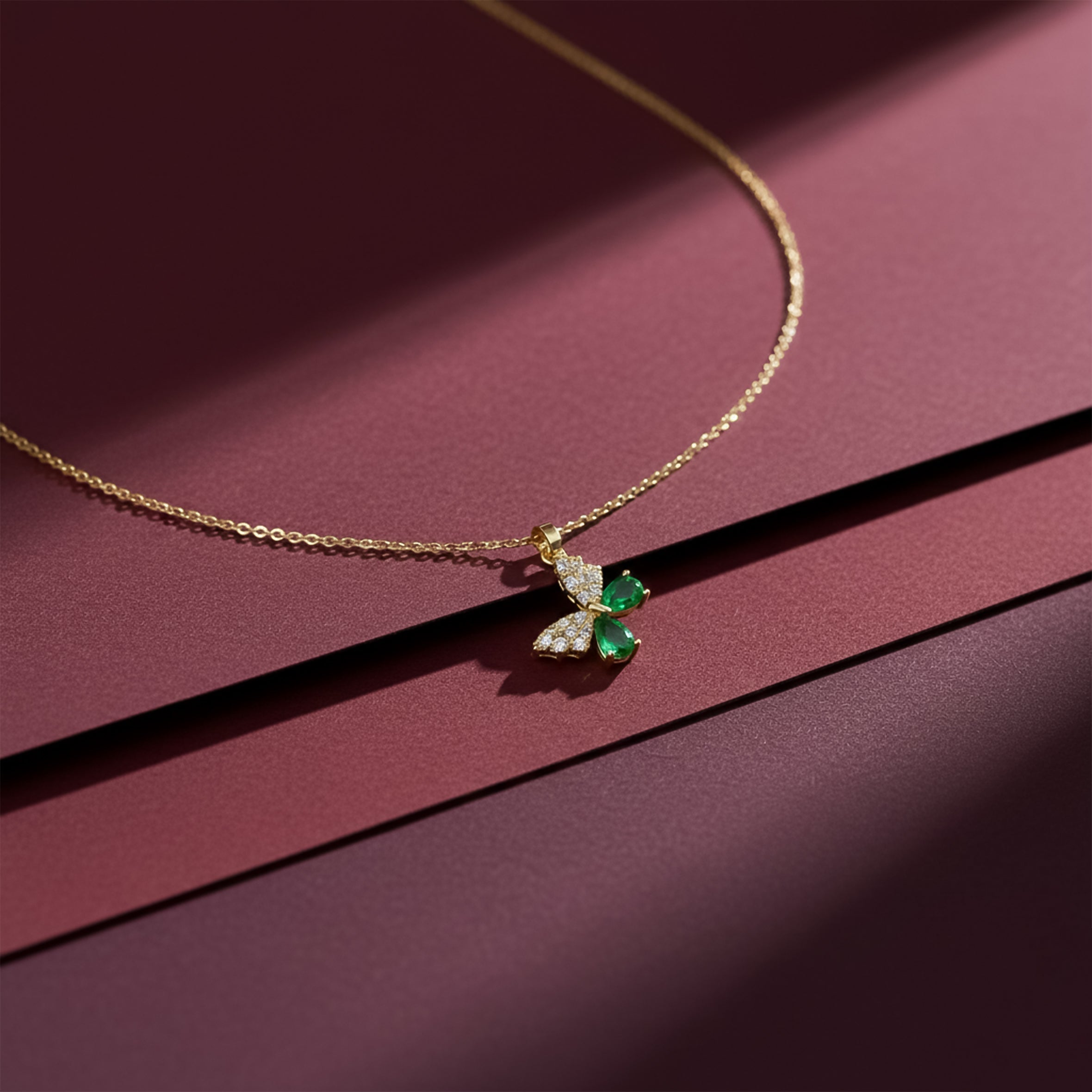 Dainty Emerald Green Butterfly Women Necklace GWN -112