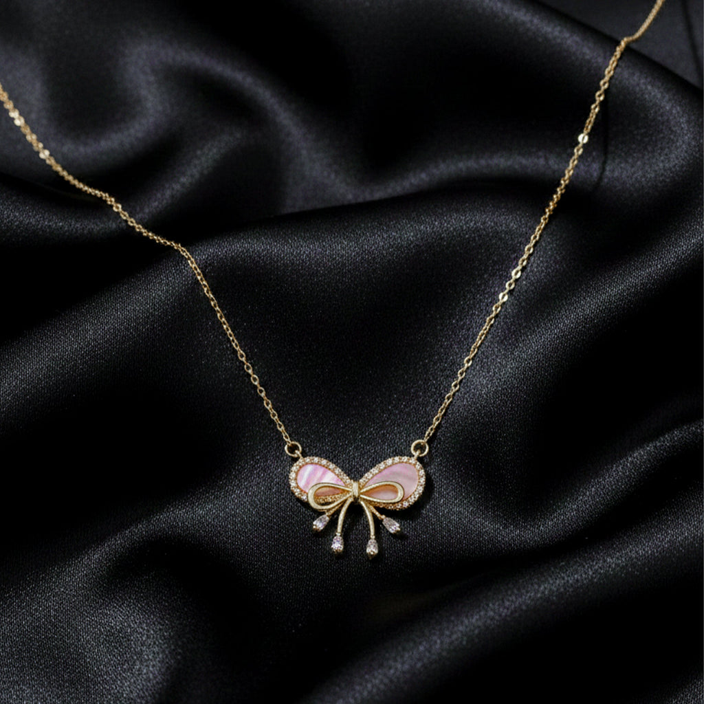 Gold Coquette Bow Women Necklace GWN -154