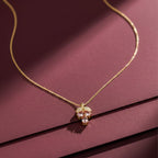 Dainty Gold and Pink Gemstone Clover Women Necklace GWN -148