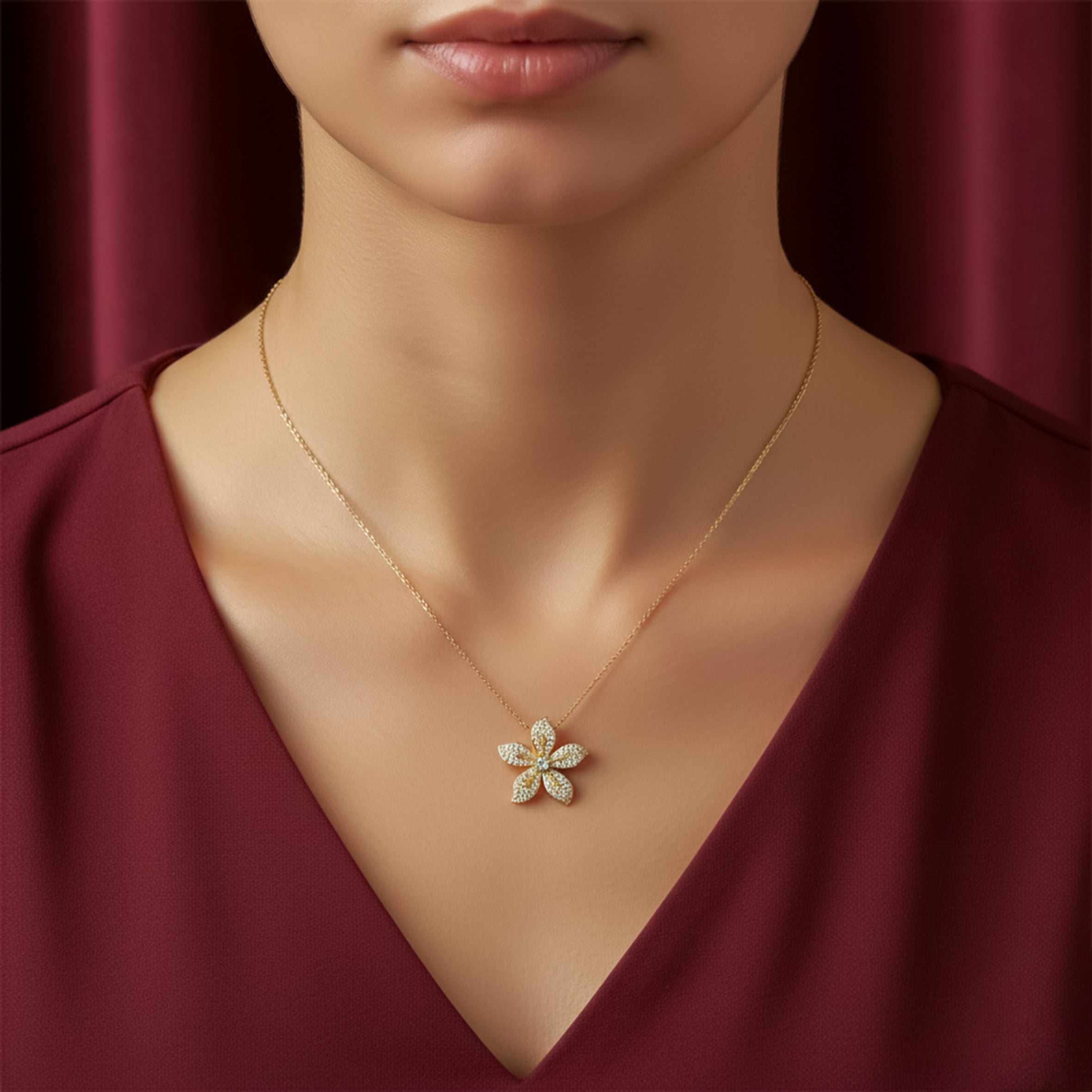 Brilliant Crystal Flower Statement Women Necklace GWN -144