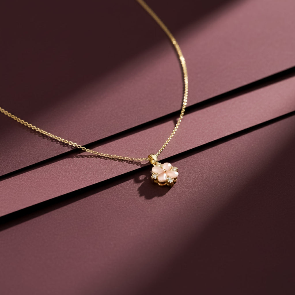 Dainty Pink Opal-Style Floral Women Neckless GWN -76