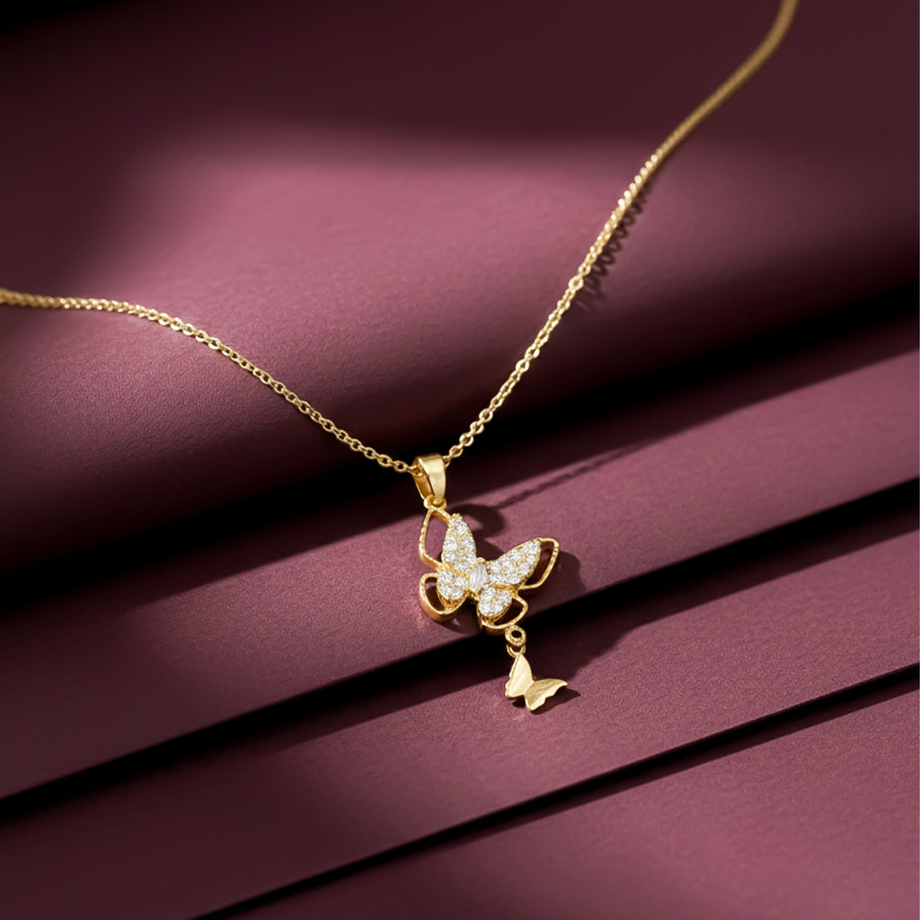 Sparkling Crystal Butterfly Charm Women Necklace GWN -142