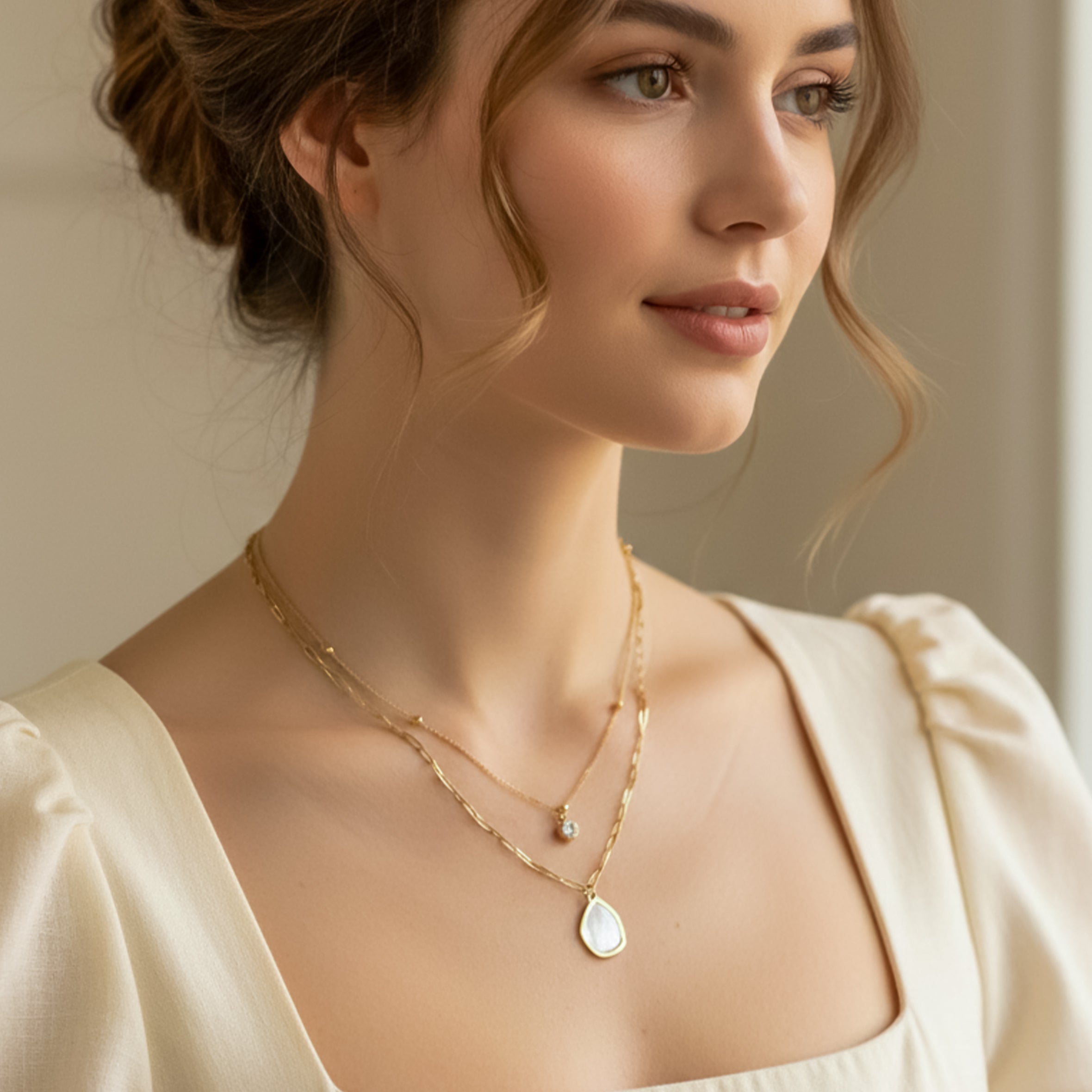 Gold Layered Paperclip Chain Women Necklace GWN -131