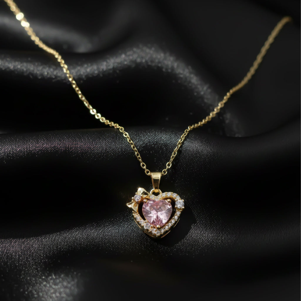 Pink Heart Crystal Women Neckless GWN -79