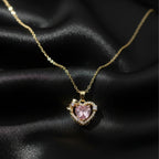 Pink Heart Crystal Women Neckless GWN -79