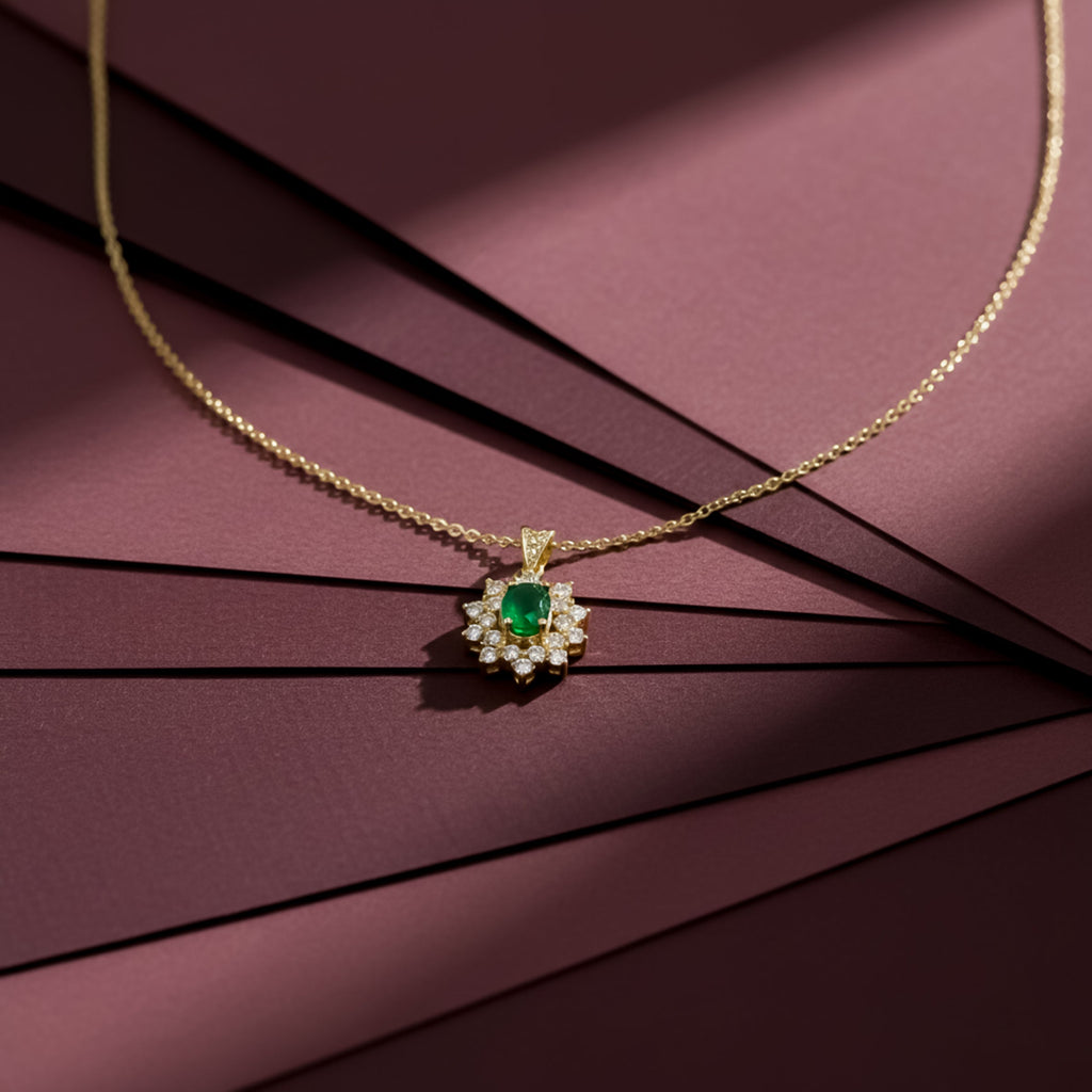 Emerald-Cut Green Gemstone Women Neckless GWN -92