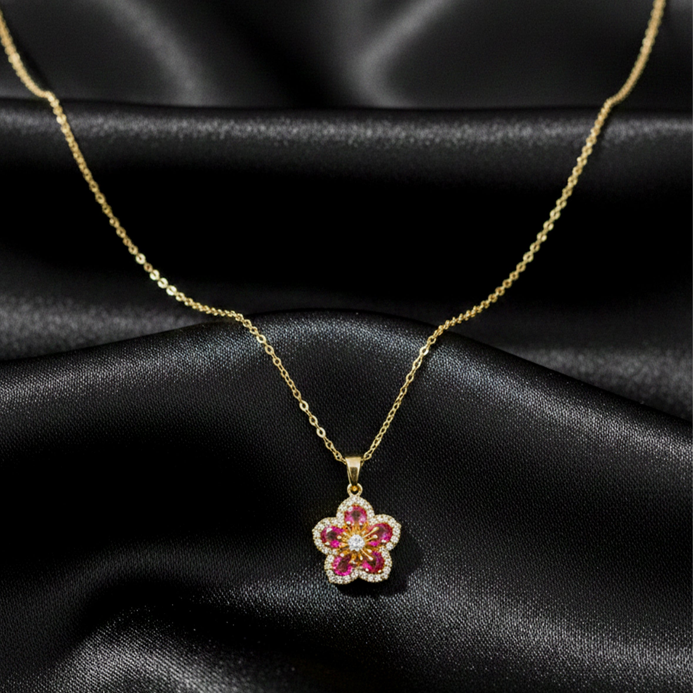 Pink Blossom Crystal Pendant Women Necklace GWN -123