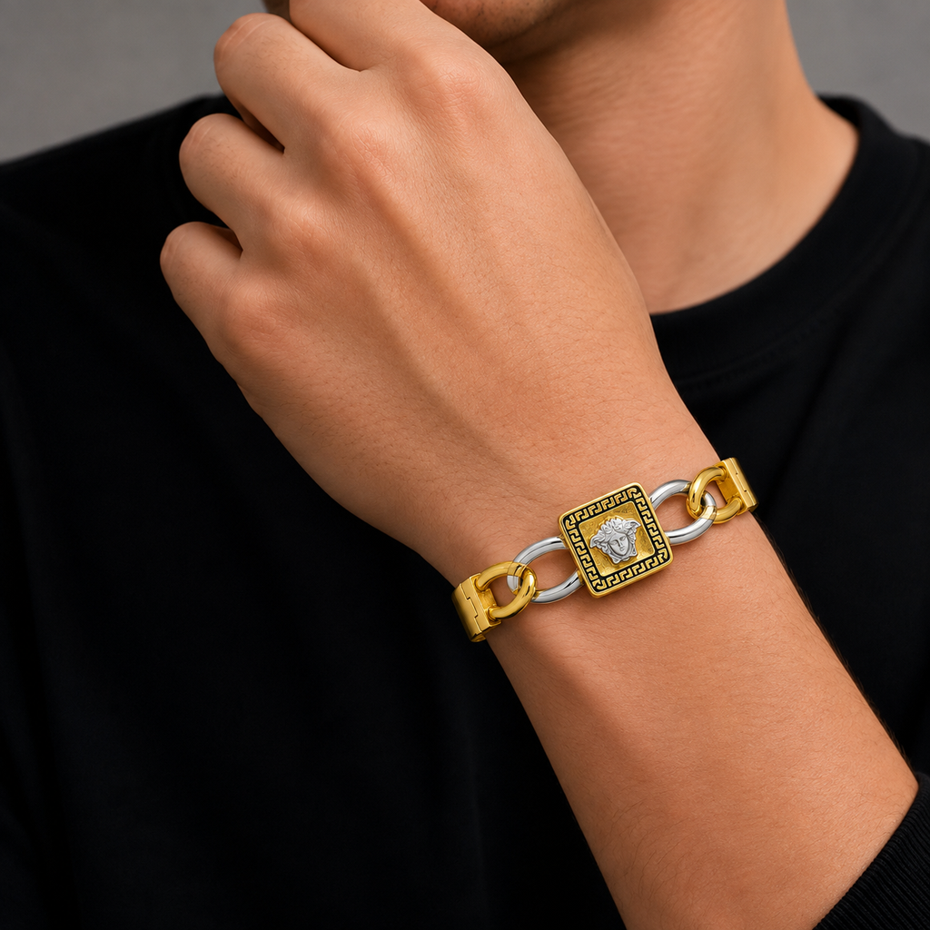 Men’s Gold & Silver Medusa Designer Kada GMK -6