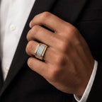 Men’s Gold-Tone Silver Textured Ring GMR -13