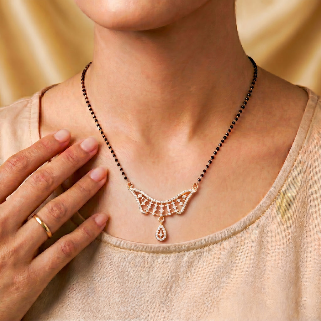 Rose Gold Leaf Drop Mangalsutra GM -48