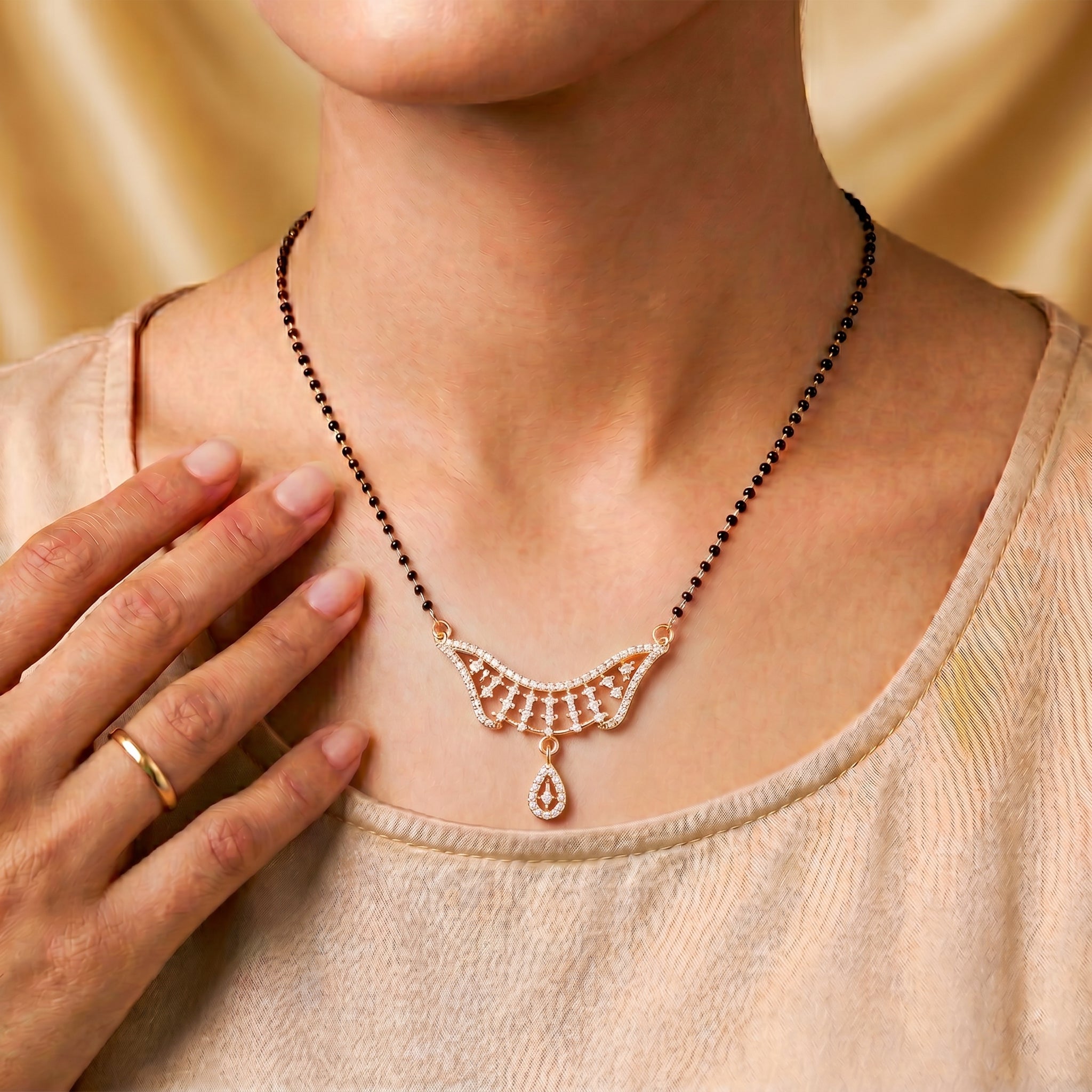 Rose Gold Leaf Drop Mangalsutra GM -48