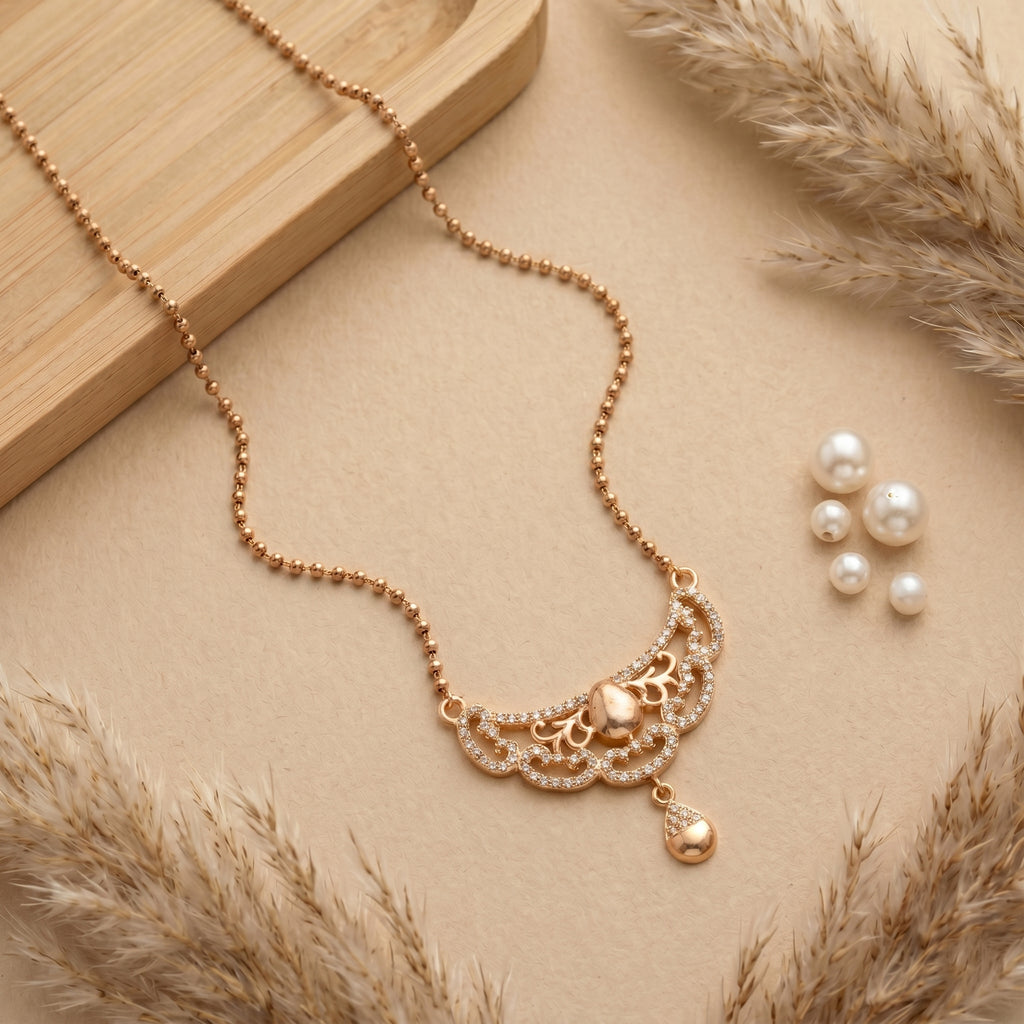 Rose Gold Filigree Ball Drop Mangalsutra GM -42