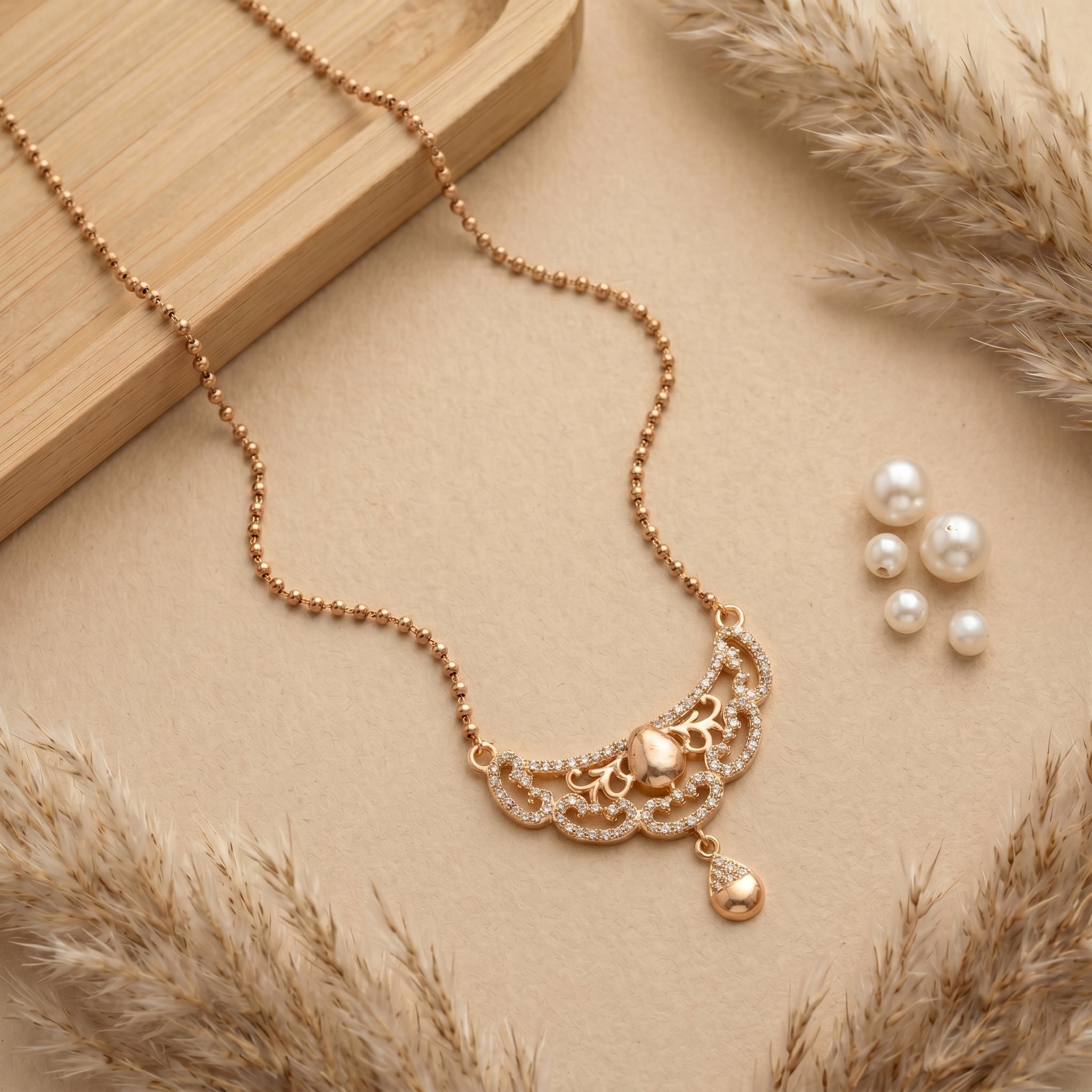 Rose Gold Filigree Ball Drop Mangalsutra GM -42