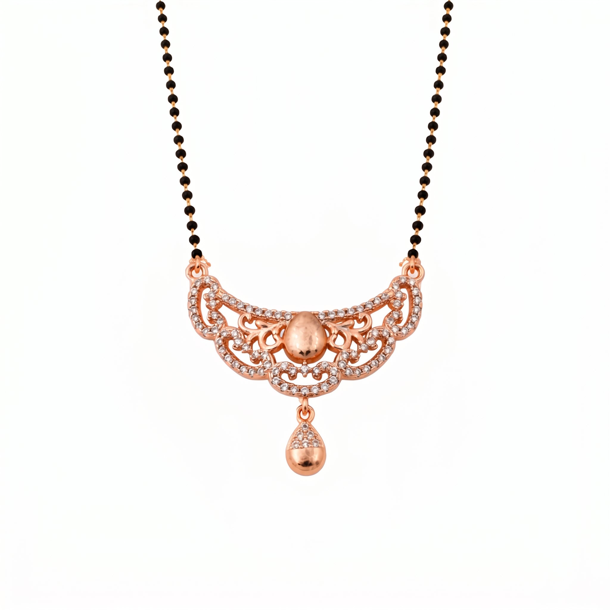 Rose Gold Filigree Ball Drop Mangalsutra GM -42