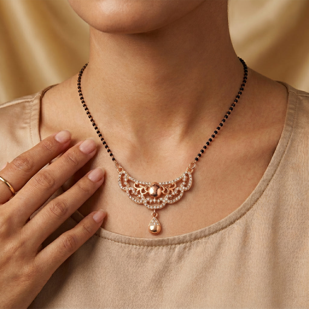Rose Gold Filigree Ball Drop Mangalsutra GM -42