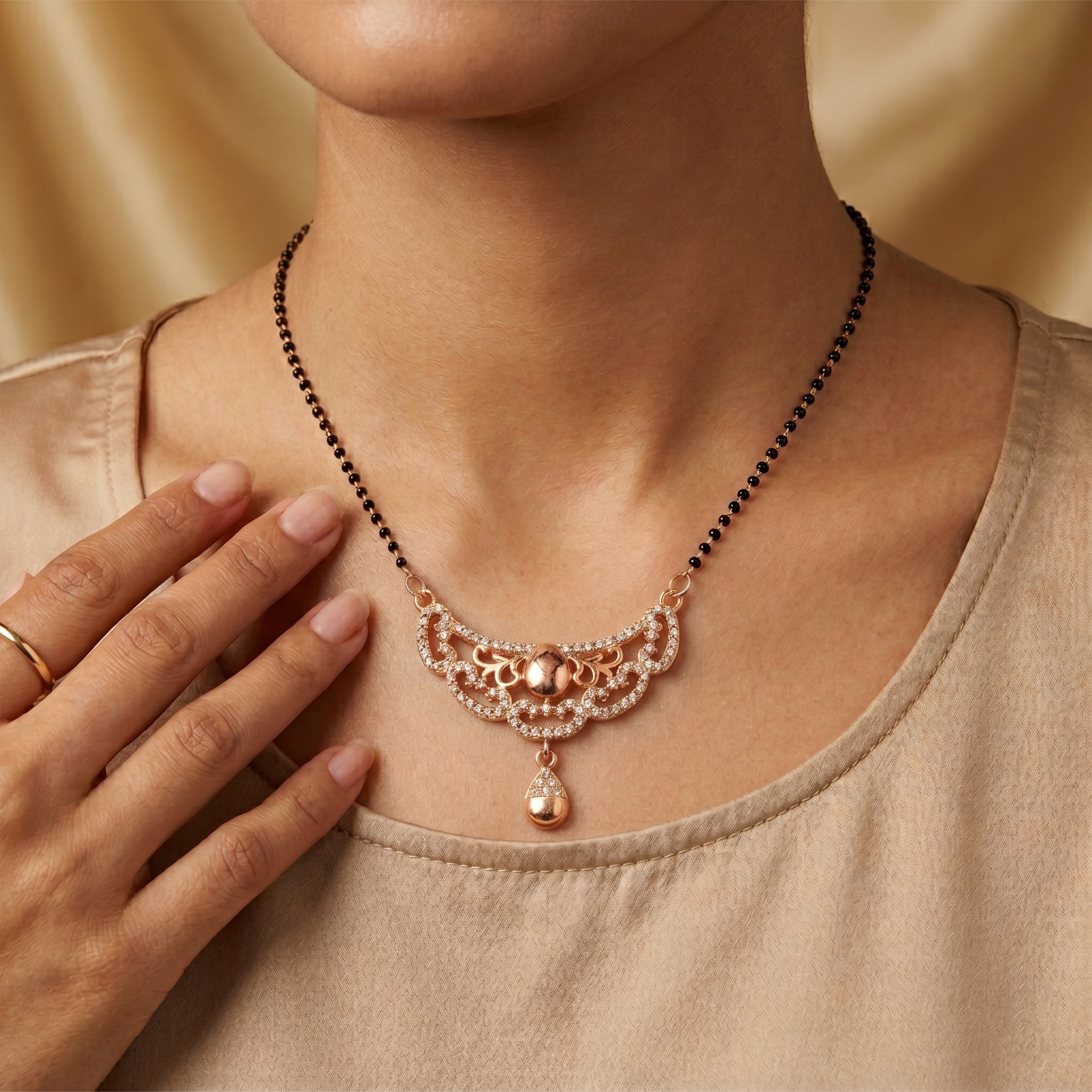 Rose Gold Filigree Ball Drop Mangalsutra GM -42
