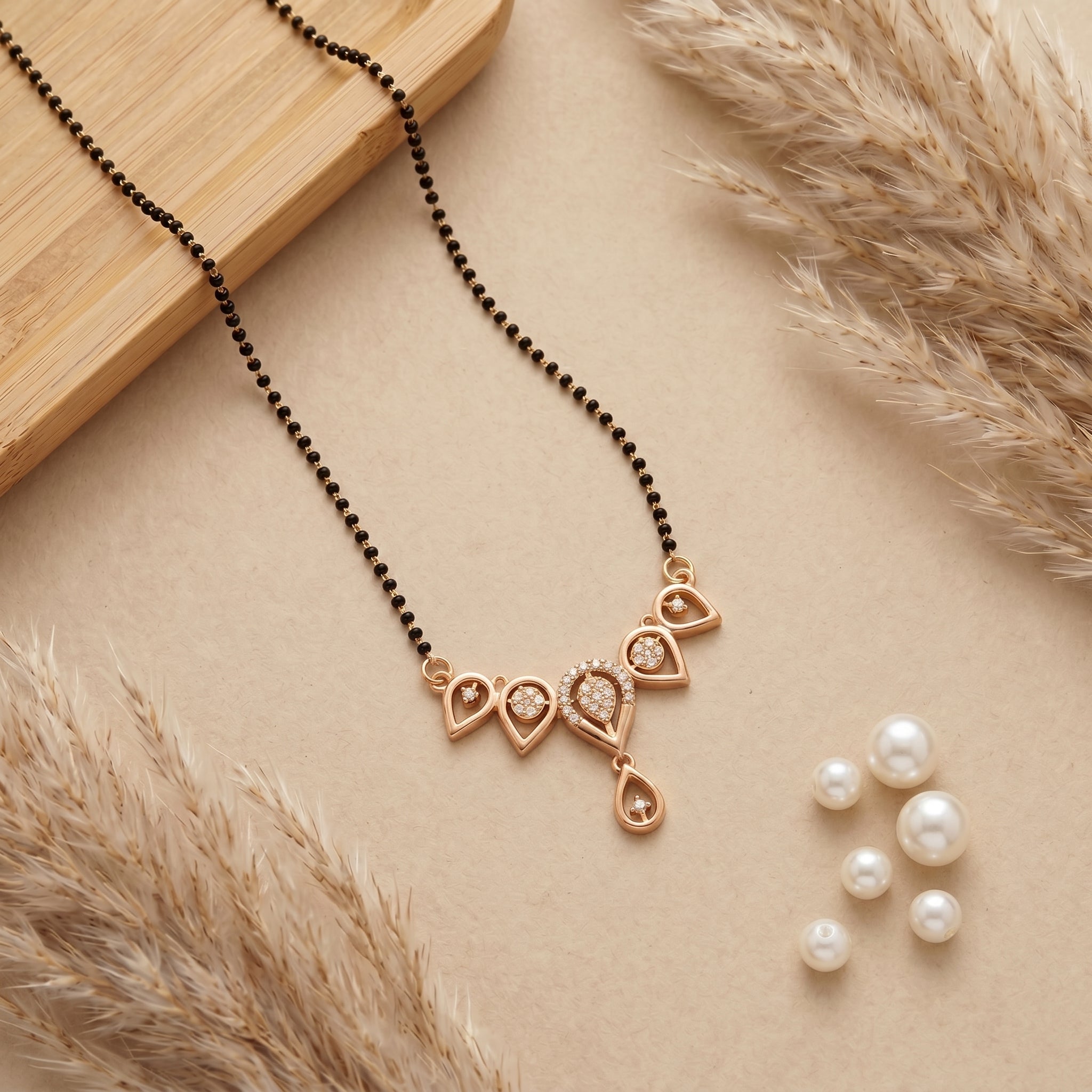 Rose Gold Heart Pendant Mangalsutra GM -54
