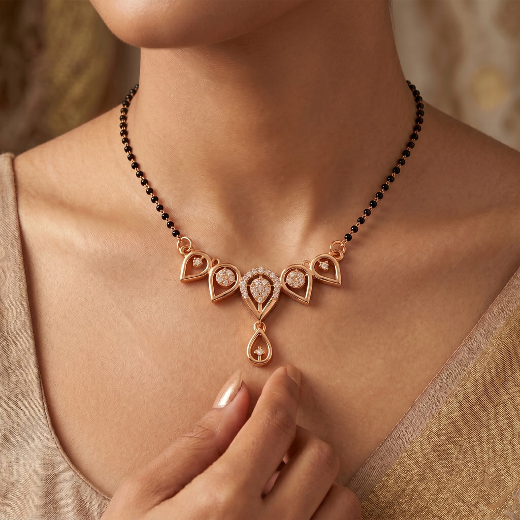 Rose Gold Heart Pendant Mangalsutra GM -54