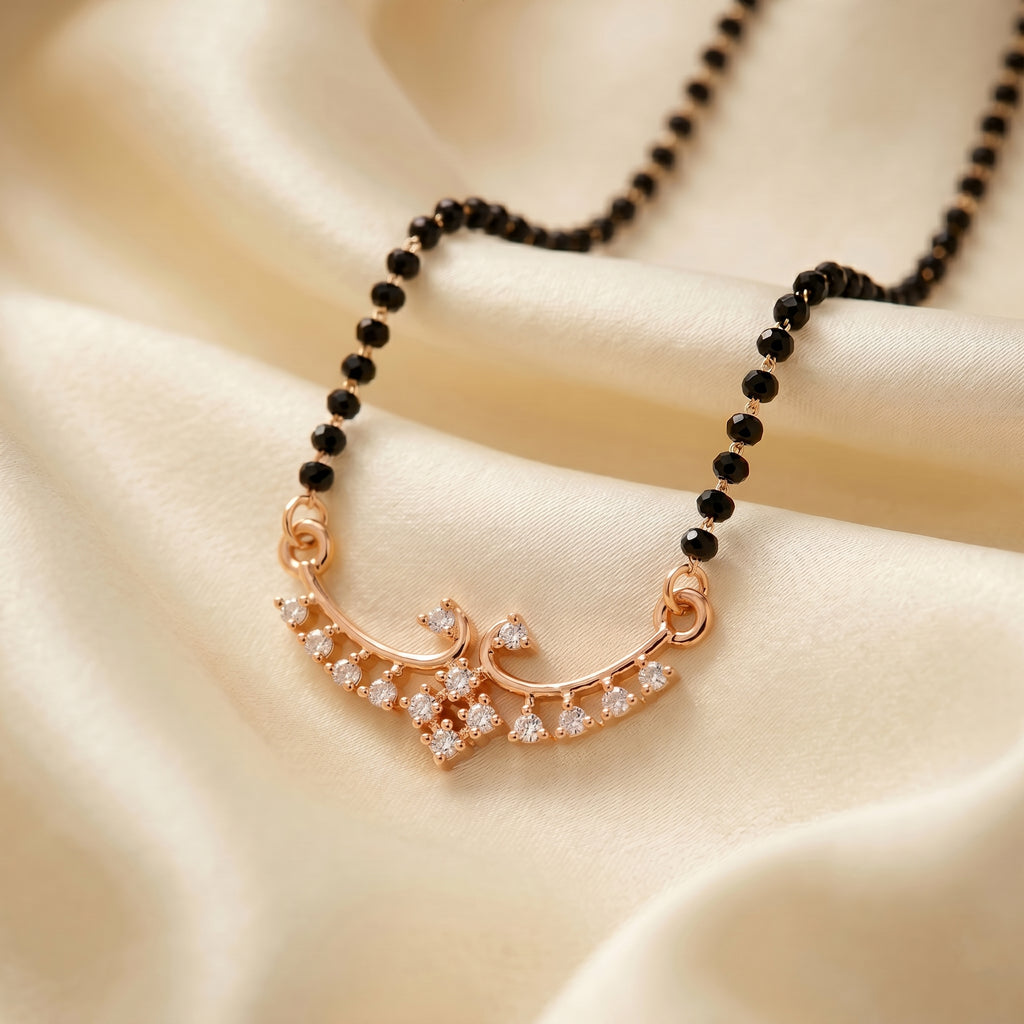 Rose Gold Floral Curve Stone Mangalsutra GM -39