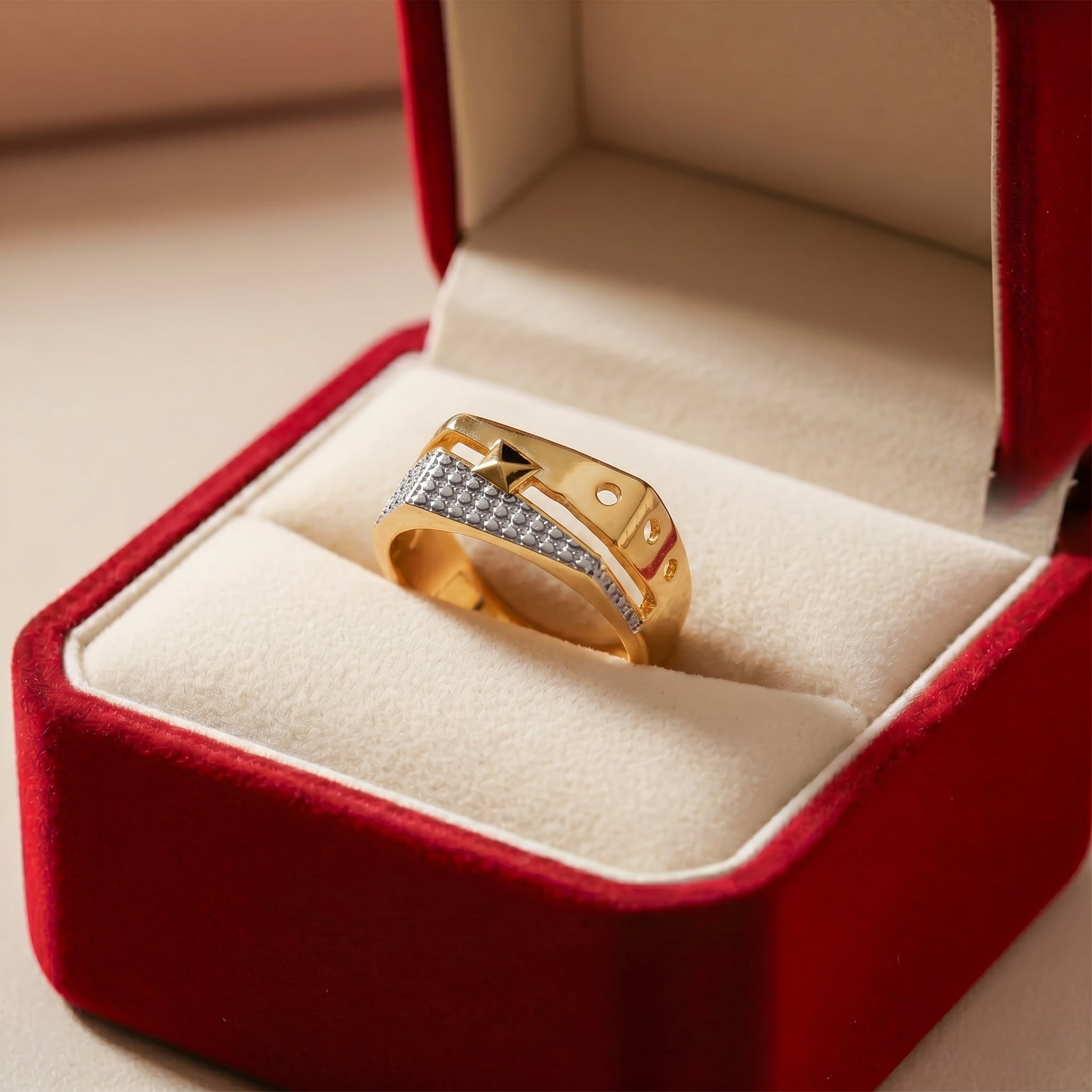 Men’s Gold-Tone Two-Tone Geometric Ring GMR -26