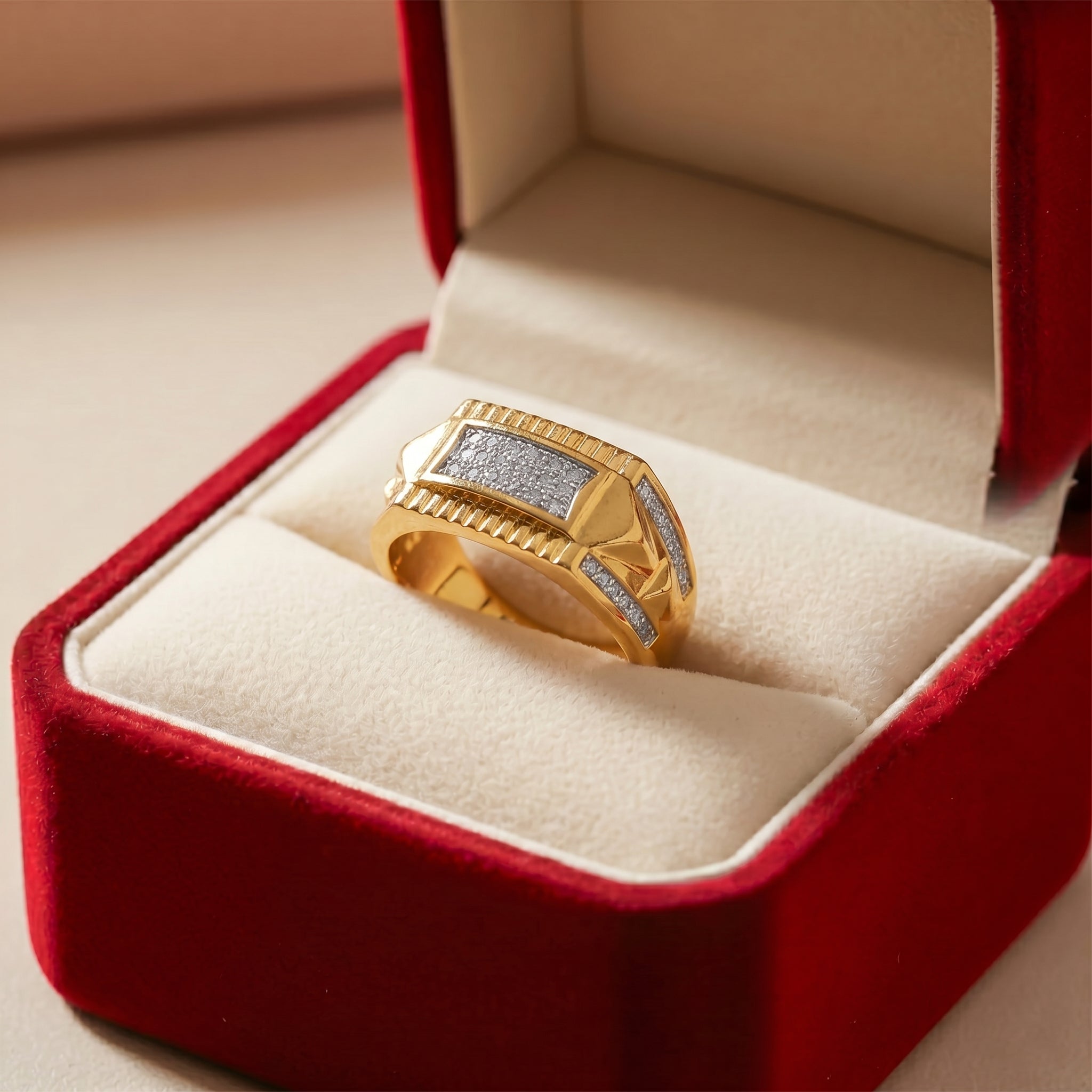 Men’s Gold-Tone Silver Accent Textured Ring GMR -30