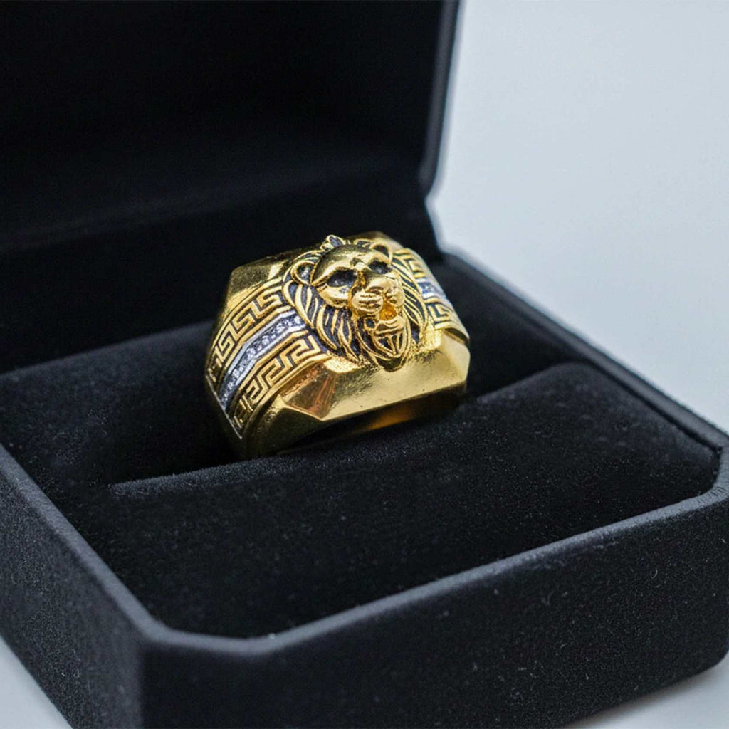 Men’s Gold Lion Greek Pattern Ring GMR -9